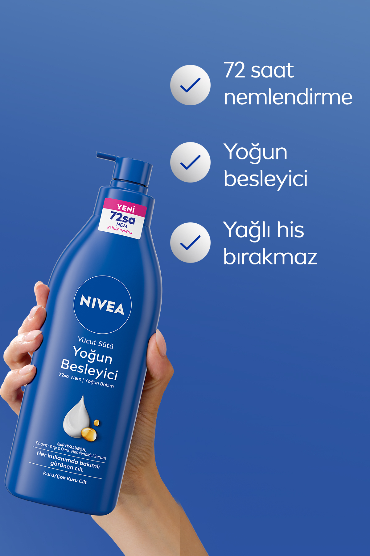 NIVEA Yoğun Besleyici Vücut Sütü 400 ml, 72 Saat Nemlendirici,Hızlı Emilir,Badem Yağı,Kuru Cilt - Görsel 3