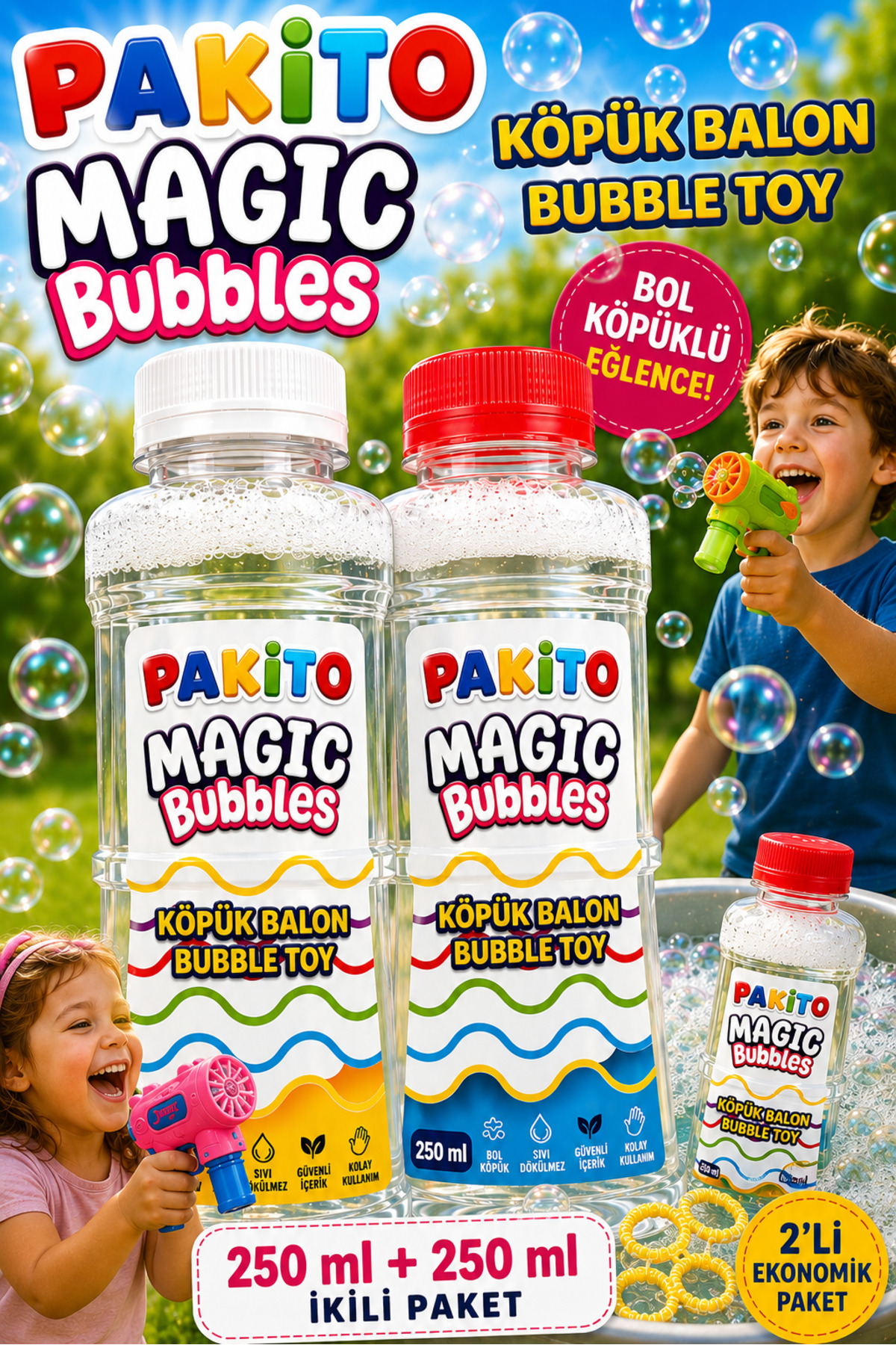 PAKİTO Bubble Köpük Balon Sıvısı Solüsyonu Köpük Tabancaları Ve Diğer Oyuncaklar