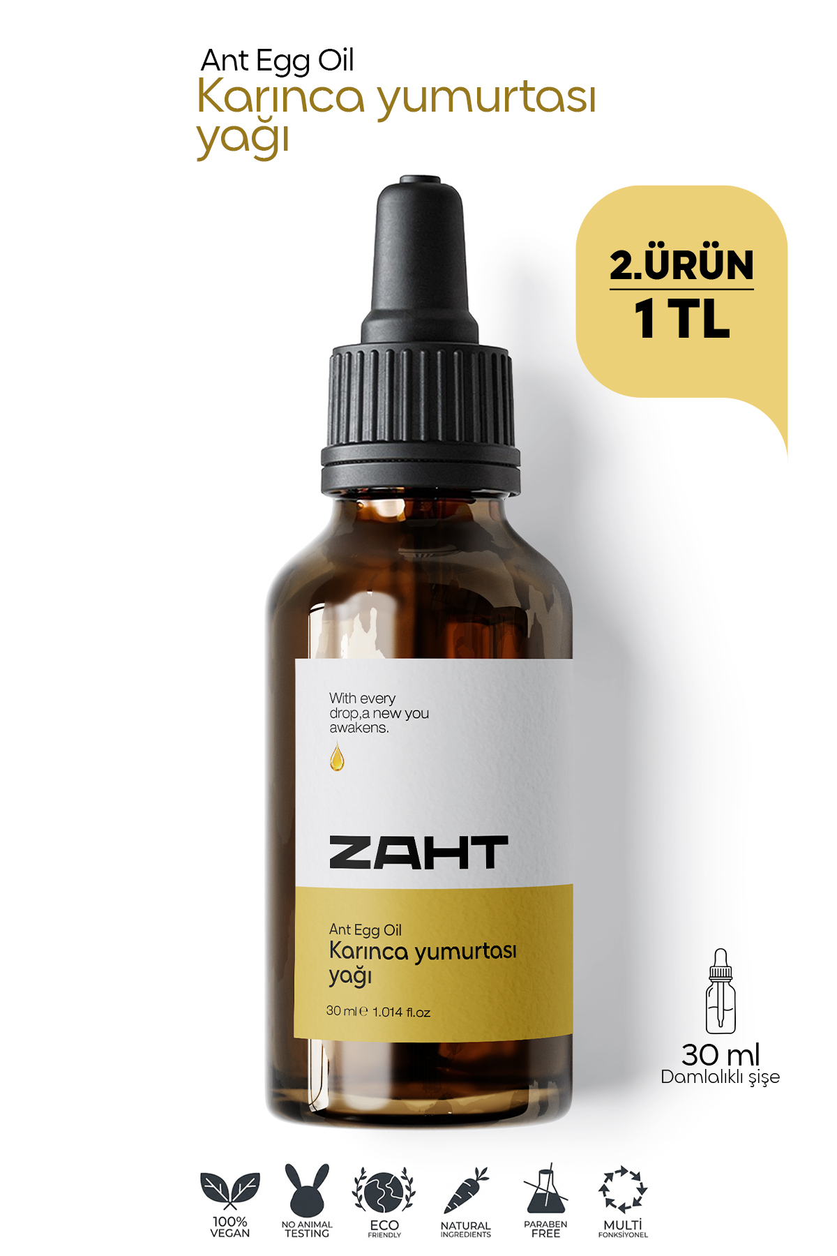 ZAHT Karınca Yumurtası Yağı 30 Ml 0 Doğal – Tüy Azaltıcı, Epilasyon Sonrası Cilt Bakım Yağı