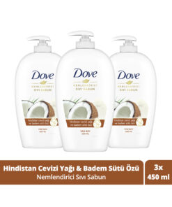 Dove Nemlendirici Sıvı Sabun Hindistan Cevizi Yağı ve Badem Sütü Özü 450 ml x3 Adet