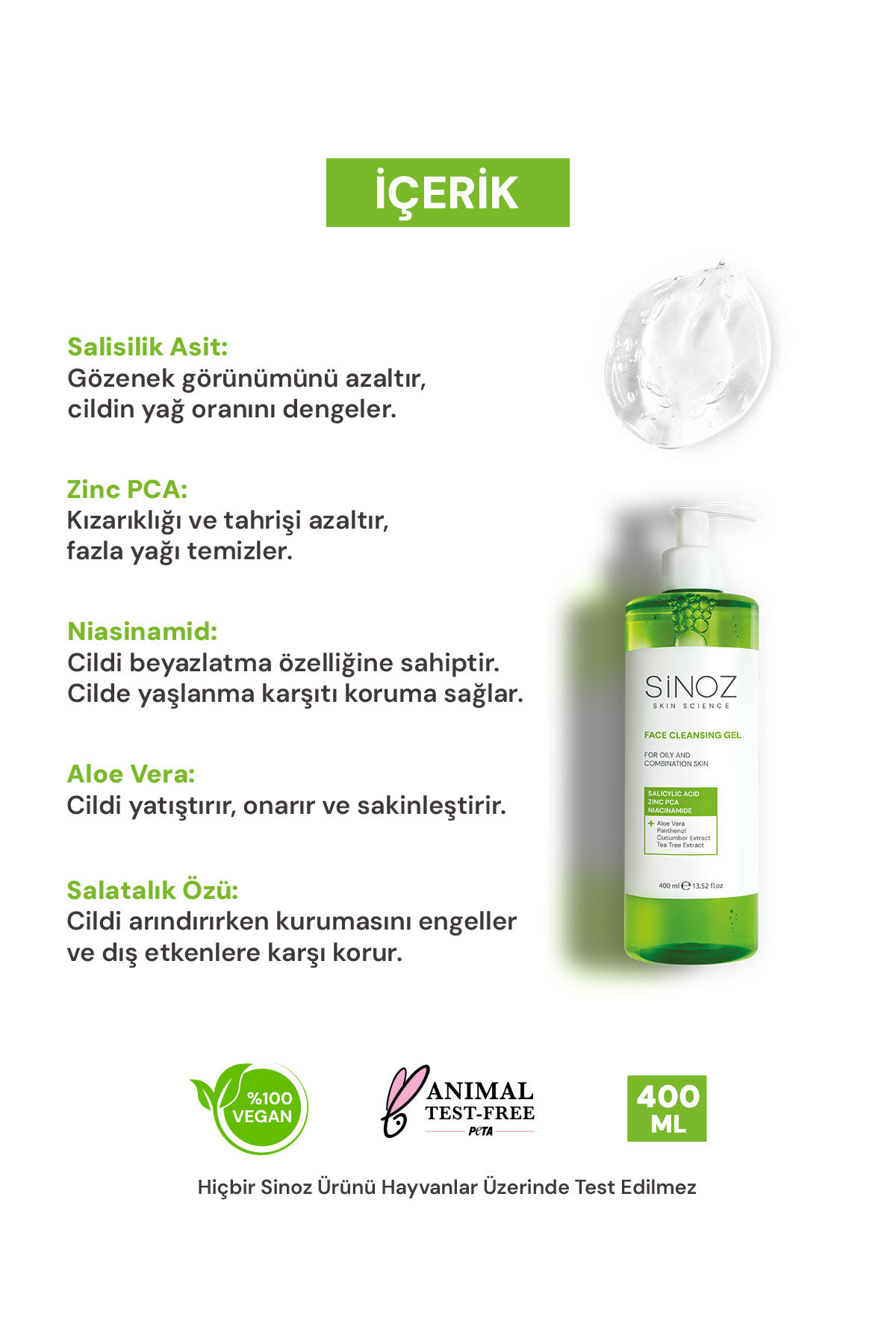 Sinoz Yağlı ve Karma Ciltler İçin Sebum Dengeleyici Yüz Temizleme Jeli 400 ml - Görsel 3