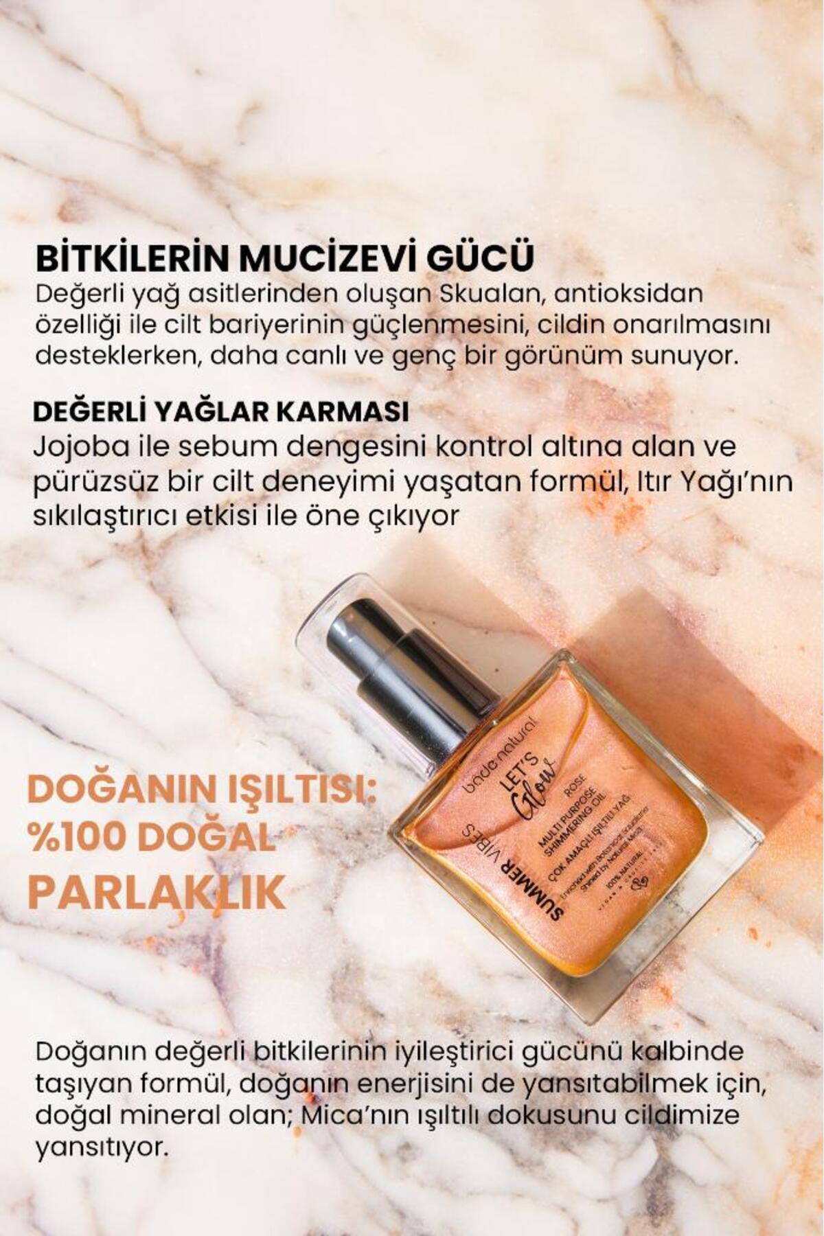 Bade Natural Nemlendirici Işıltılı Rose Çok Amaçlı Vücut Yağı 50 ml - Görsel 3