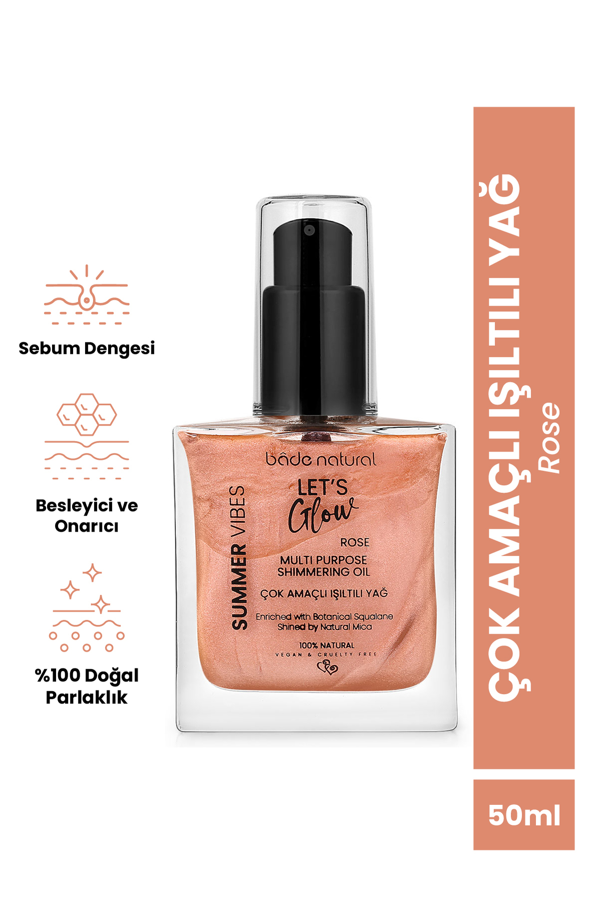 Bade Natural Nemlendirici Işıltılı Rose Çok Amaçlı Vücut Yağı 50 ml