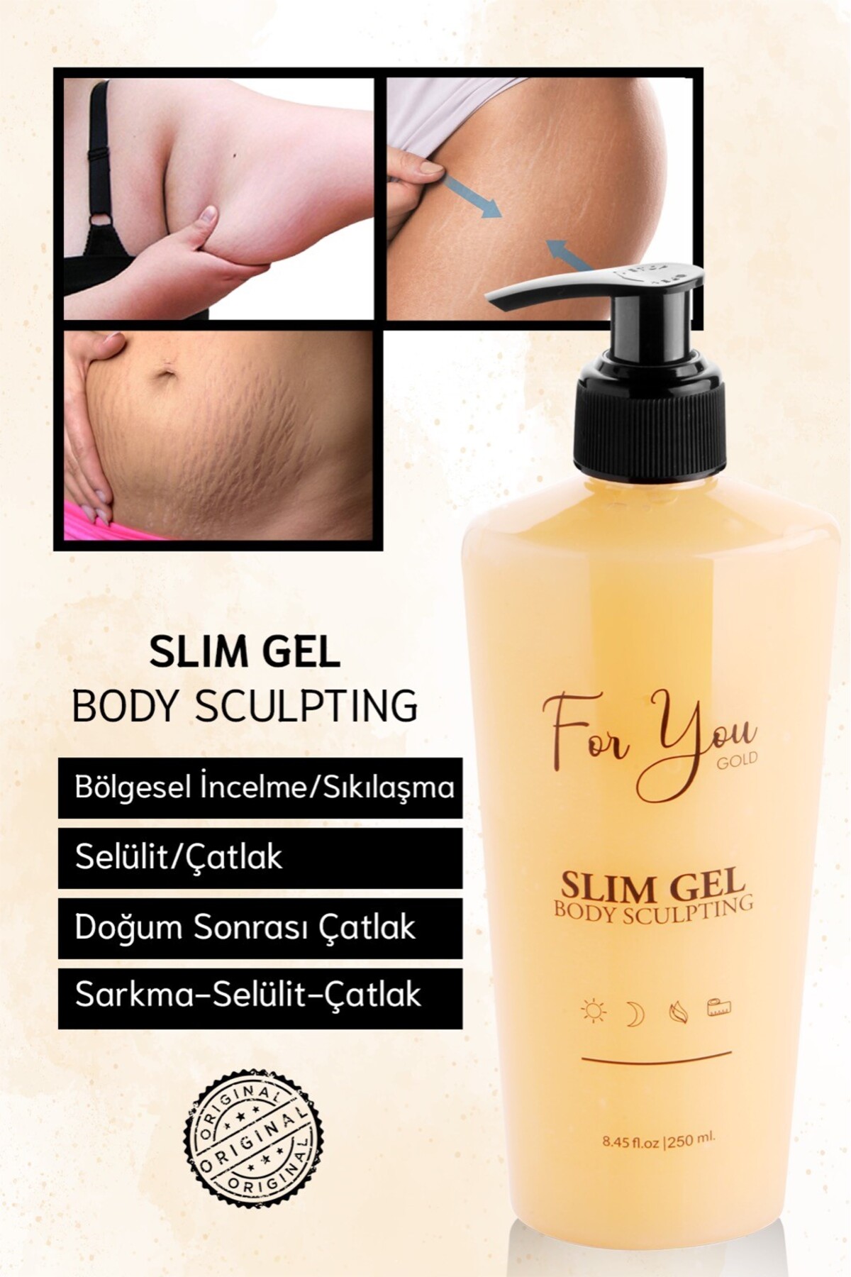 For You Gold Sıkılaştırıcı - Incelme - Toparlayıcı - Selülit & Çatlak Gidermeye Yardımcı Vücut Slim Jel