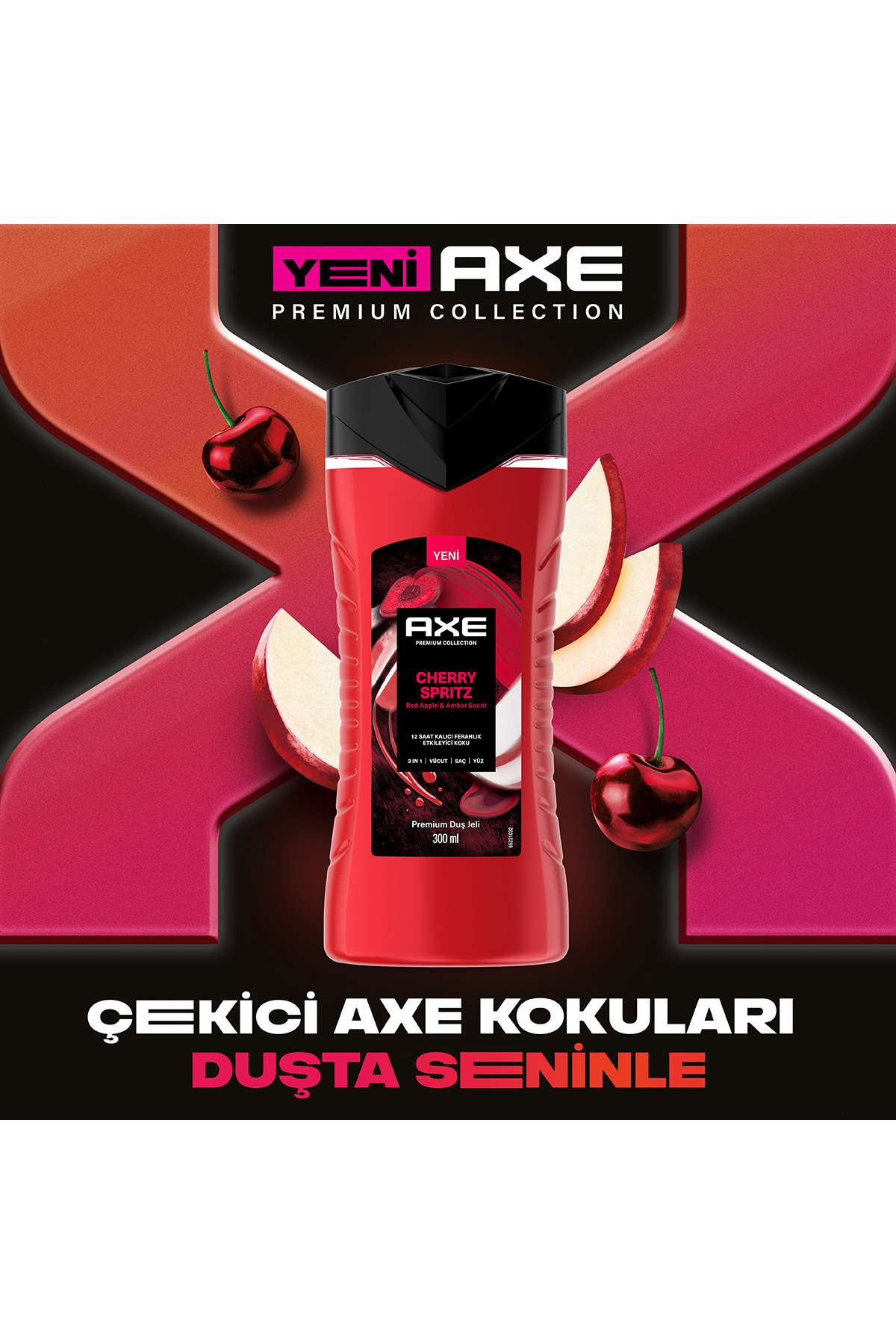 Axe Premium Collection Duş Jeli Cherry Spritz 3 in 1 Vücut Saç Yüz 300 ml x3 - Görsel 3