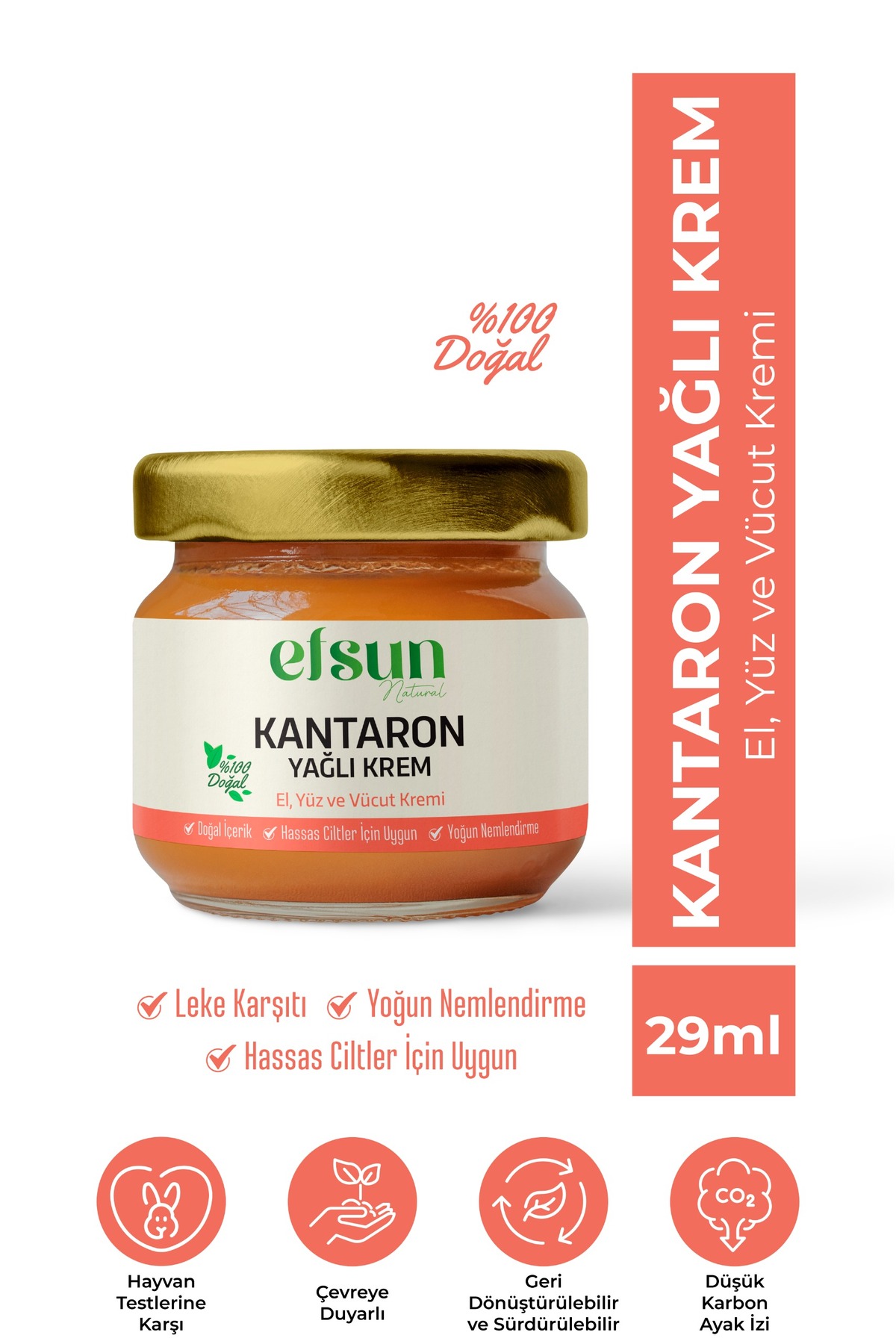 Efsun Natural Kantaron Yağlı Bakım Kremi 0 Doğal Akne Ve Leke Karşıtı Nemlendirici Onarıcı Natural 29ml
