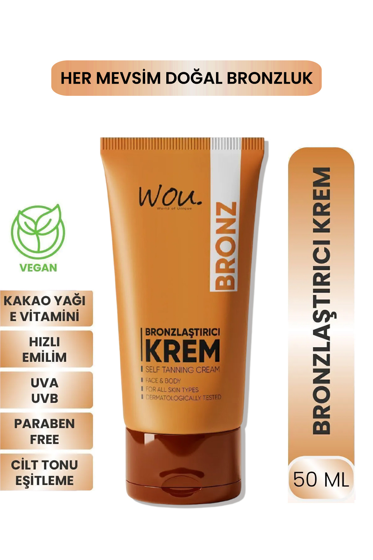WOU World of Unique Güneşsiz Bronzlaştırıcı ve Nemlendirici Krem 50ml-Self Tannıng