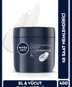 NIVEA MEN Erkek Deep El ve Vücut Bakım Kremi 400ml, 48 Saat Nemlendirici, Yapışkan His Bırakmaz