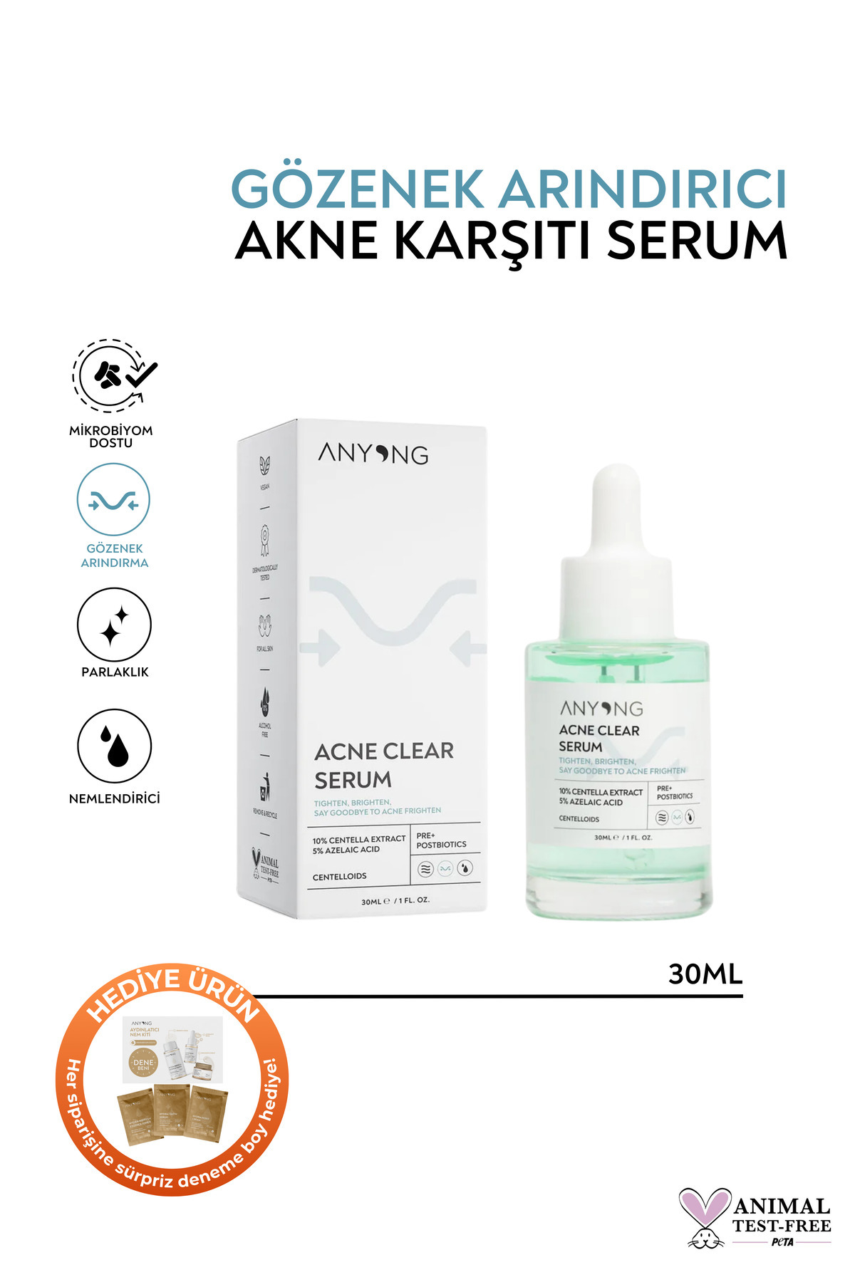 Anyong Sivilce Karşıtı, Yatıştırıcı Azelaik Asit %5 Serum 30 ml (Centella Özü & Prebiyotik)