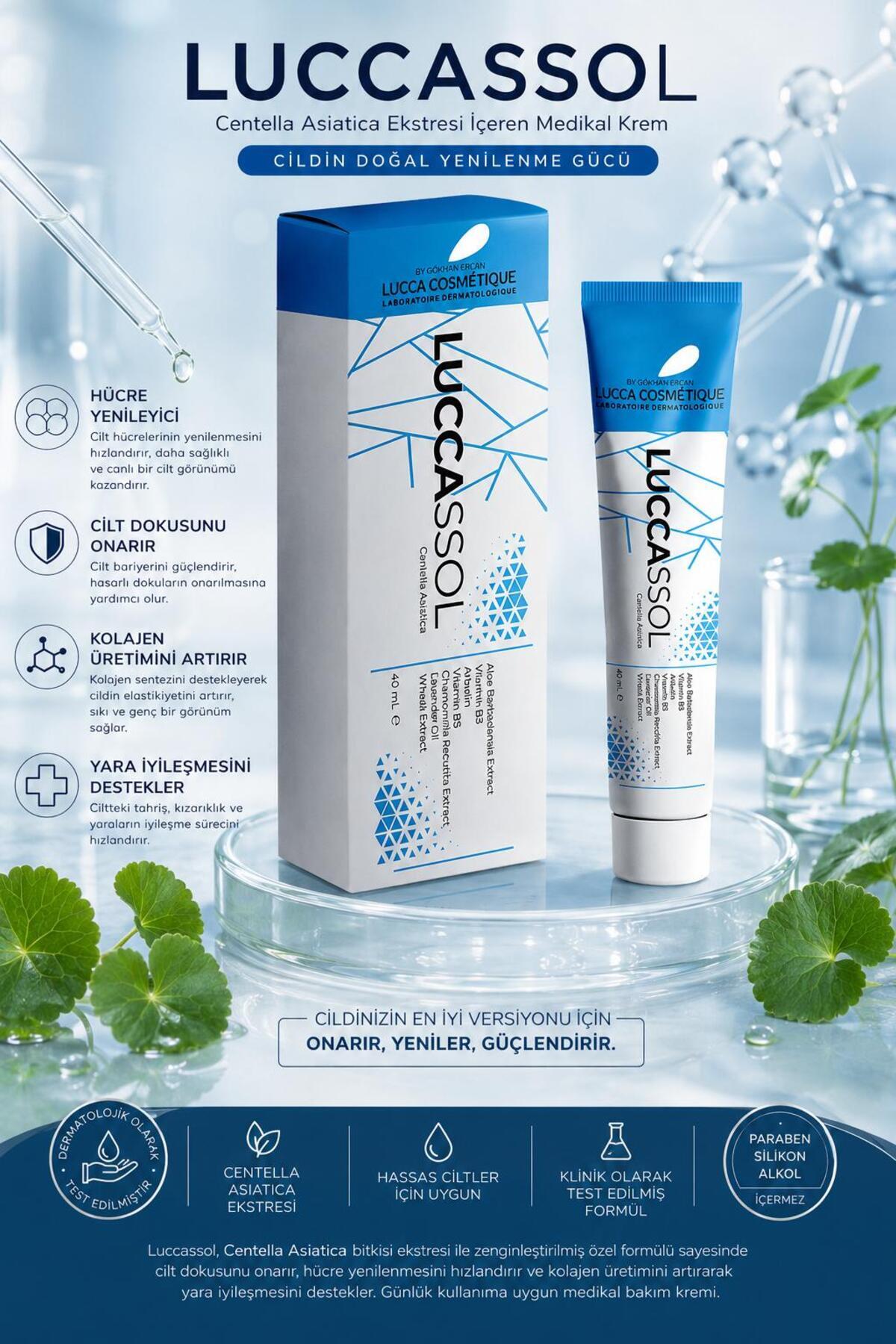 by gökhan ergün lucca cosmetique laboratoire derma LUCCASSOL Centella Asiatica Ekstresi İçeren Medikal Onarıcı Krem 40 ml