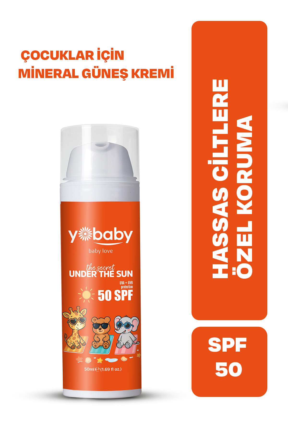 yobaby SPF50+Vegan Mineralli Yüksek Korumalı Suya Dayanıklı Nemlendirici Güneş Koruyucu 50ML Çocuk Yetişkin