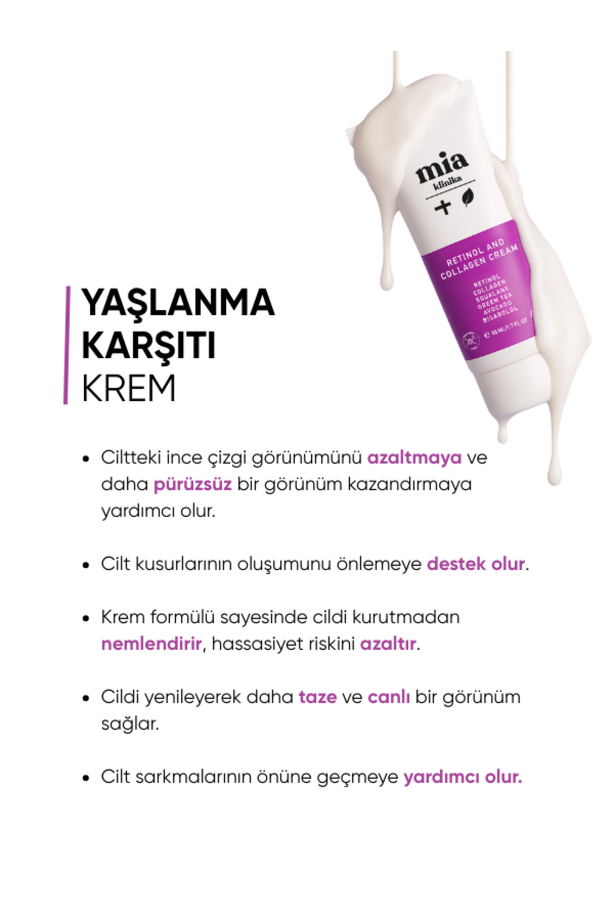 mia klinika Cilt Yenileyici Ve Yaşlanma Karşıtı Retinol Kolajen Krem - Görsel 3