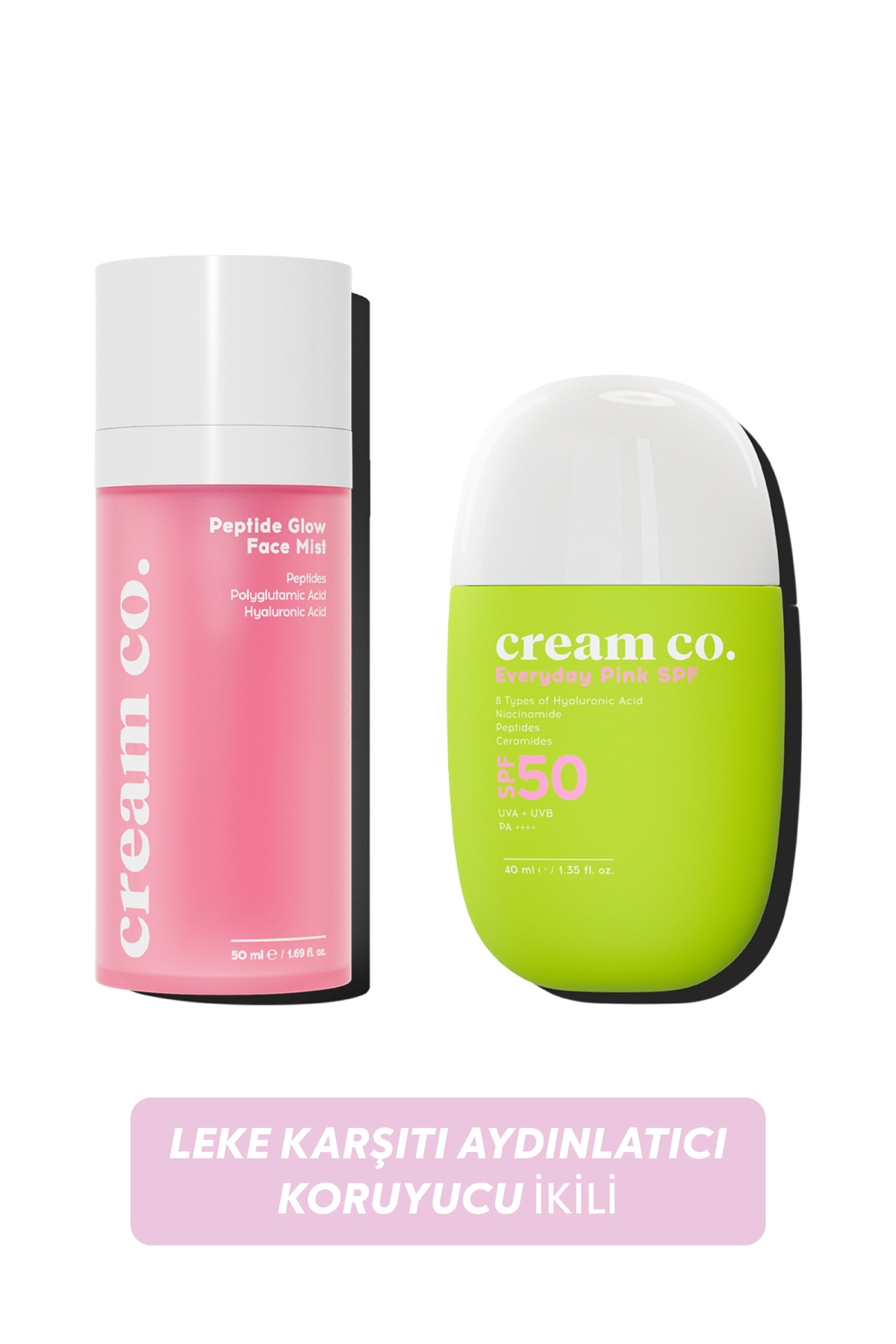 Cream Co. Yüz Spreyi Güneş Koruyucu İkili | Nemlendirici Aydınlatıcı Cilt Tonu Eşitleyici | 50 SPF | Pink