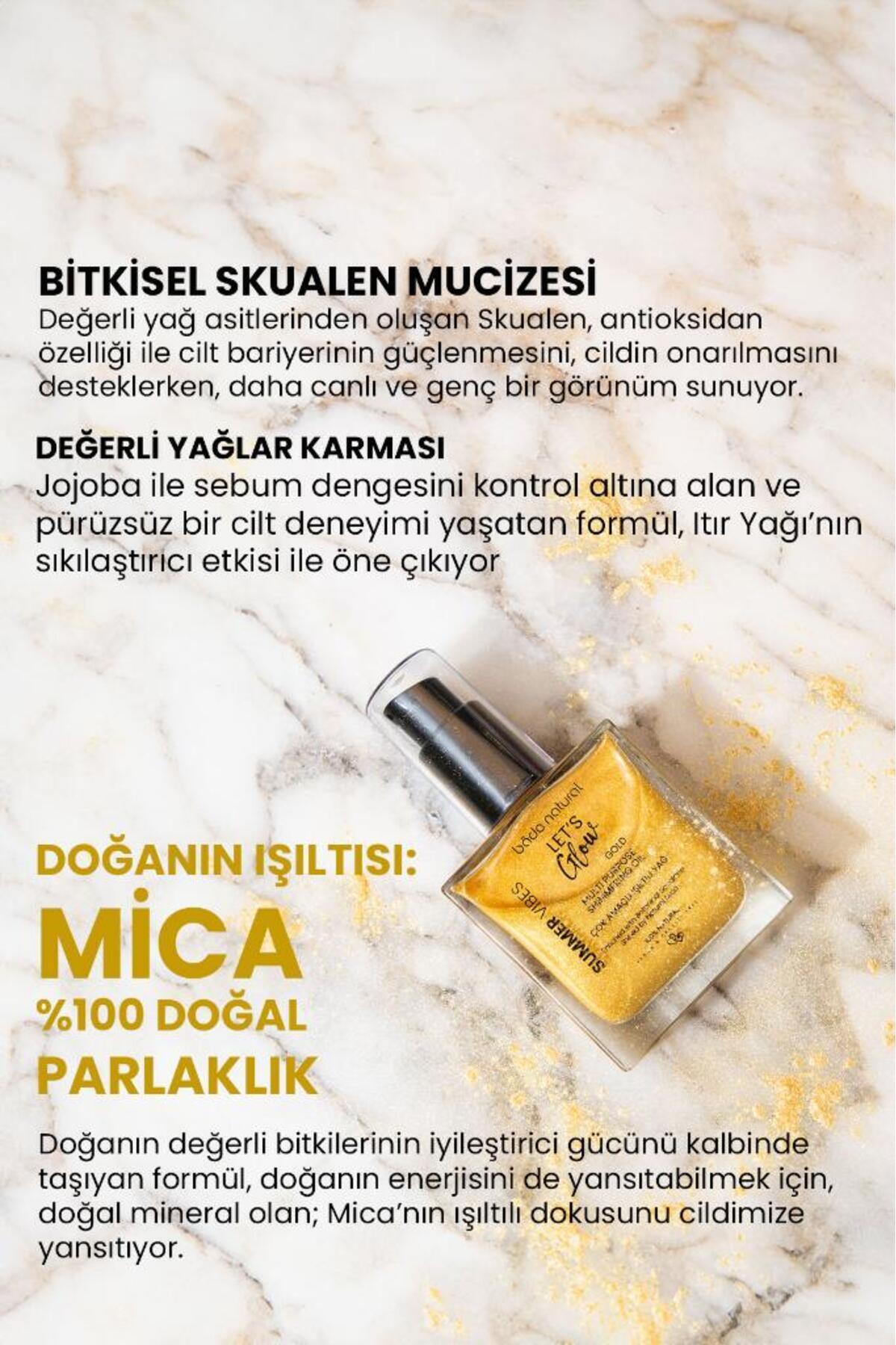 Bade Natural Nemlendirici ışıltılı Gold Çok Amaçlı vücut Yağı 50 ml - Görsel 3