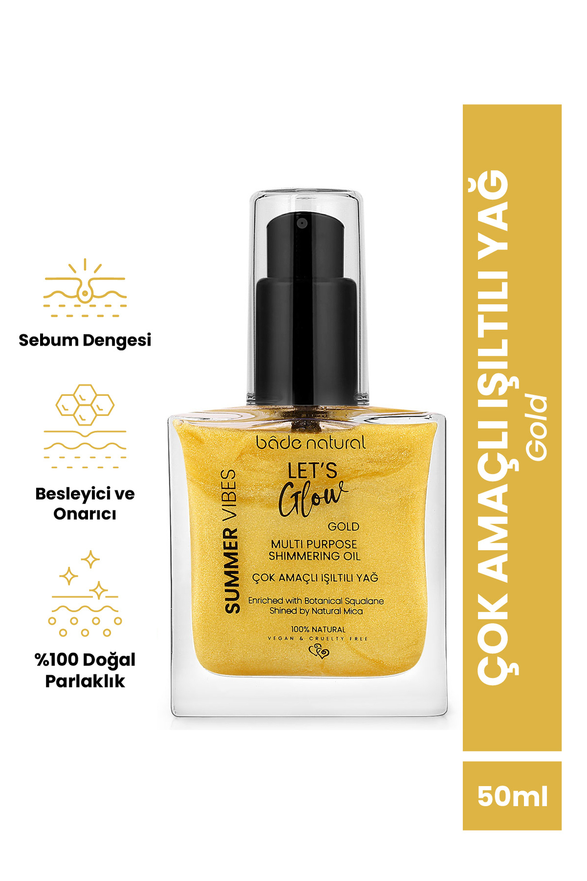 Bade Natural Nemlendirici ışıltılı Gold Çok Amaçlı vücut Yağı 50 ml