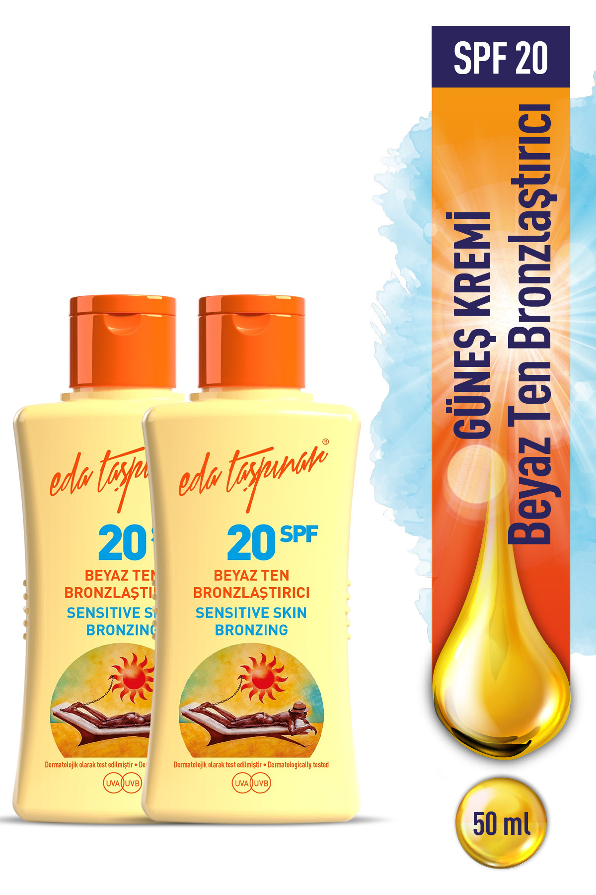 Eda Taşpınar Mini Boy Beyaz Ten Bronzlaştırıcı SPF 20 – Açık Tenler İçin Koruma 50 ml x 2 ADET