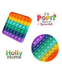 HOLLYHOME 2'li Pop It Kare-sekizgen Duyusal Oyuncak Zihinsel Gelişim Stres Popit 2 Ad