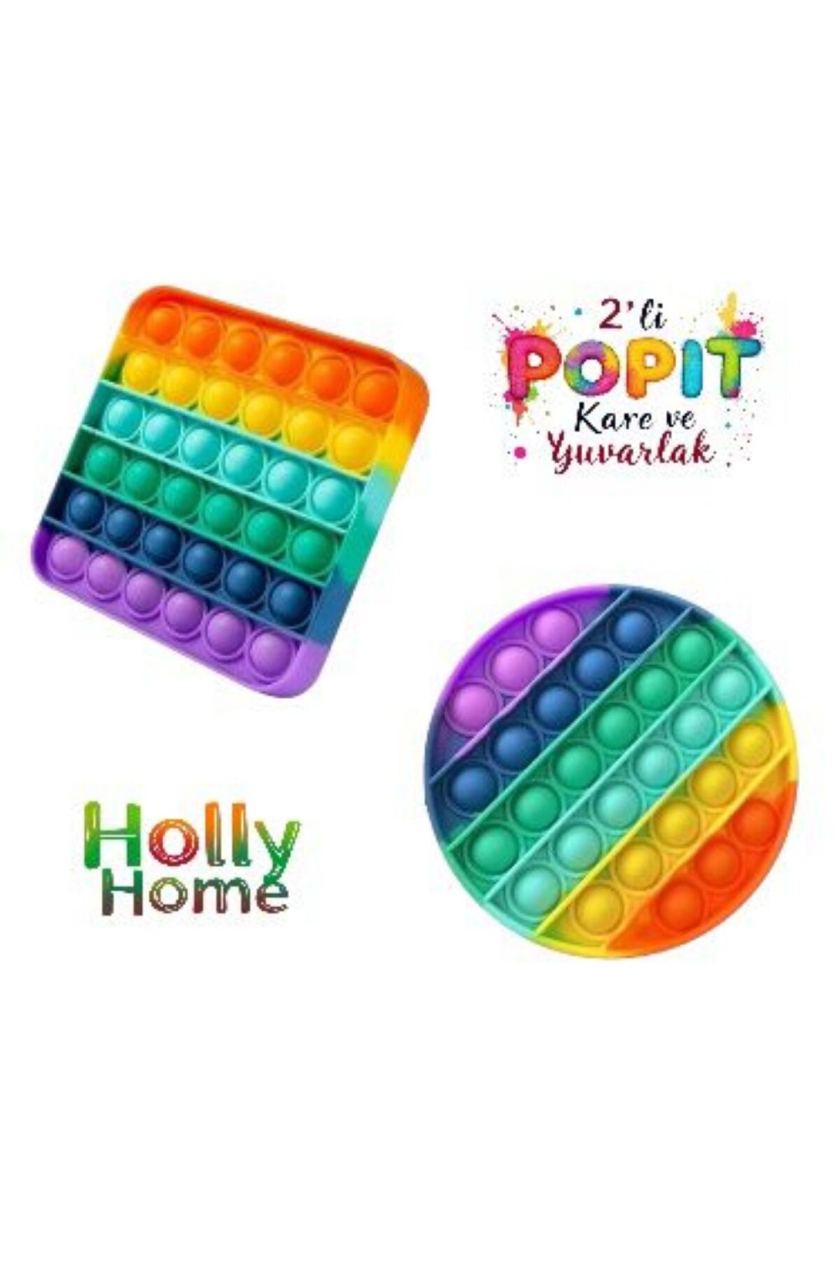 HOLLYHOME 2'li Pop It Kare-sekizgen Duyusal Oyuncak Zihinsel Gelişim Stres Popit 2 Ad