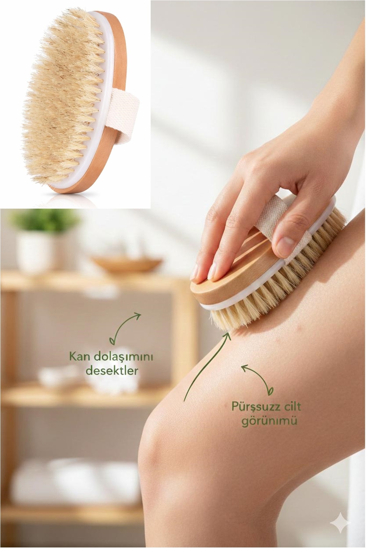 Kitchen Beauty Doğal At Kılı Selülit Fırçası Batık Tüy Ve Çatlak Karşıtı - Görsel 3