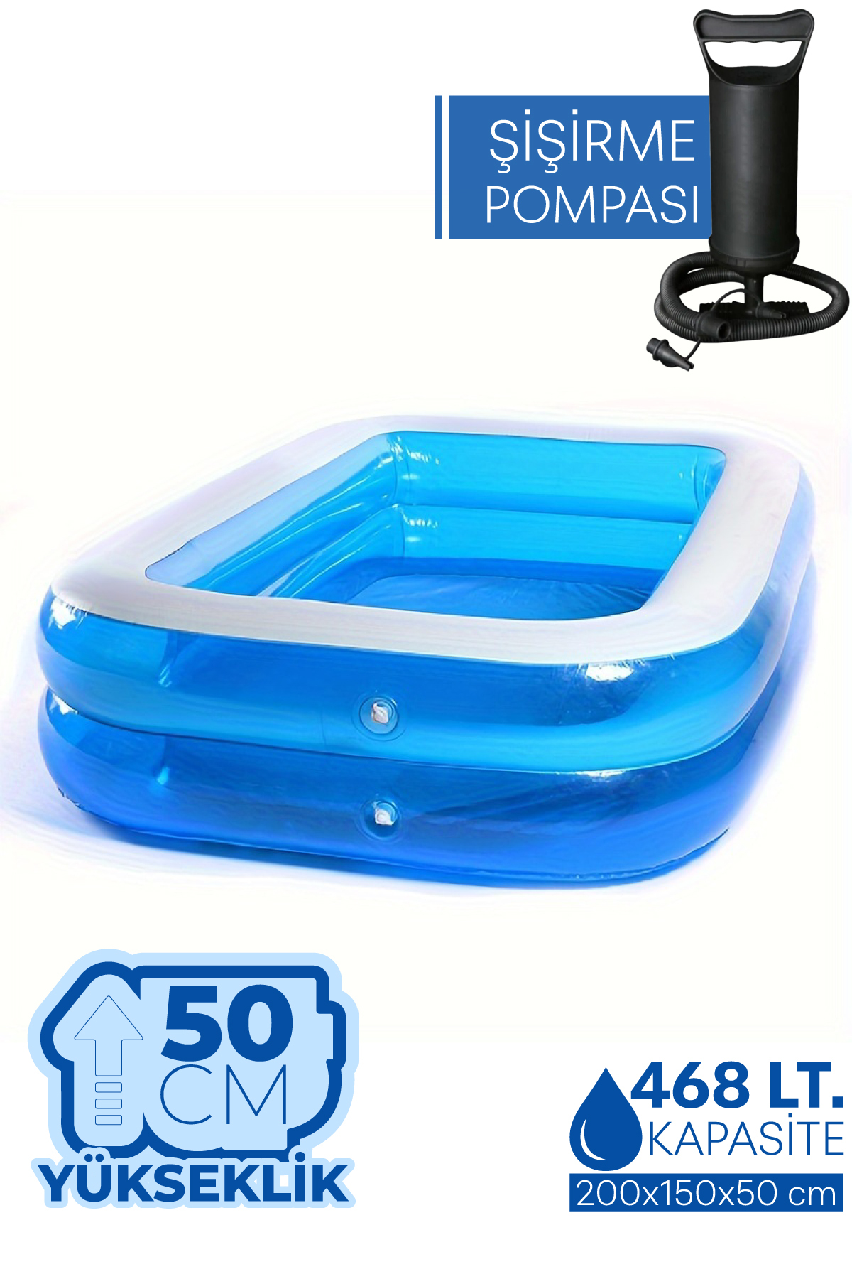 Smartfox Büyük Boy Çocuk Havuzu - Bahçe ve Balkon Şişme Havuz 200x150 cm -468 LT