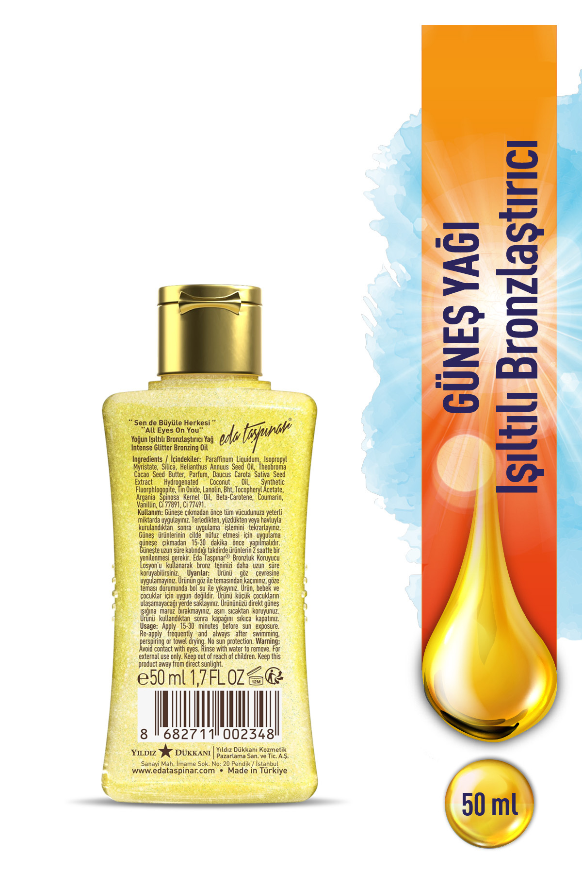 Eda Taşpınar Mini Boy Işıltılı Bronzlaştırıcı Yağ SPF 0 – Parlak & Yoğun Bronz 50 ml x 2 ADET - Görsel 3