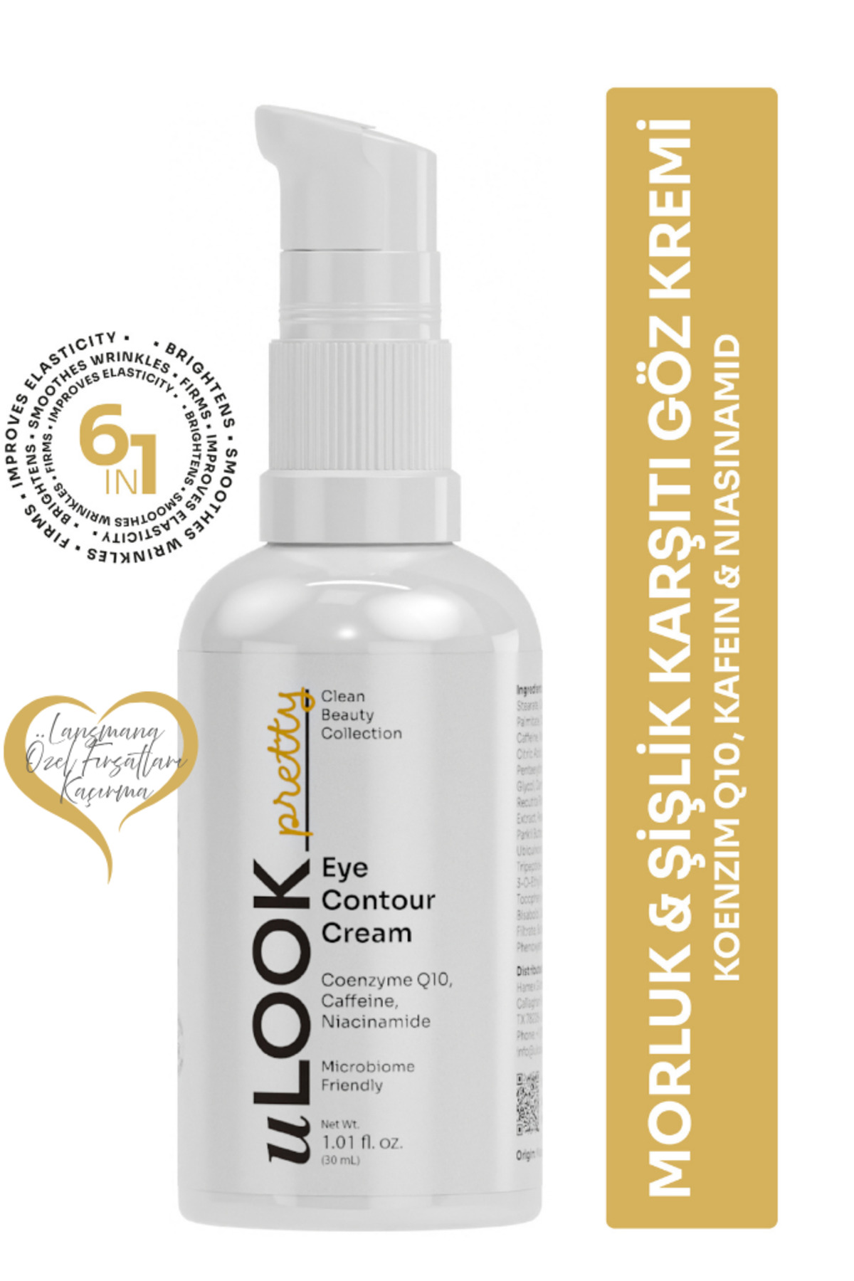 uLOOK Göz Çevresi Kremi 30 ml – Q10, Kafein ve Niasinamid İçeren Morluk Karşıtı, Şişlik Azaltıcı Canlandırıcı Krem