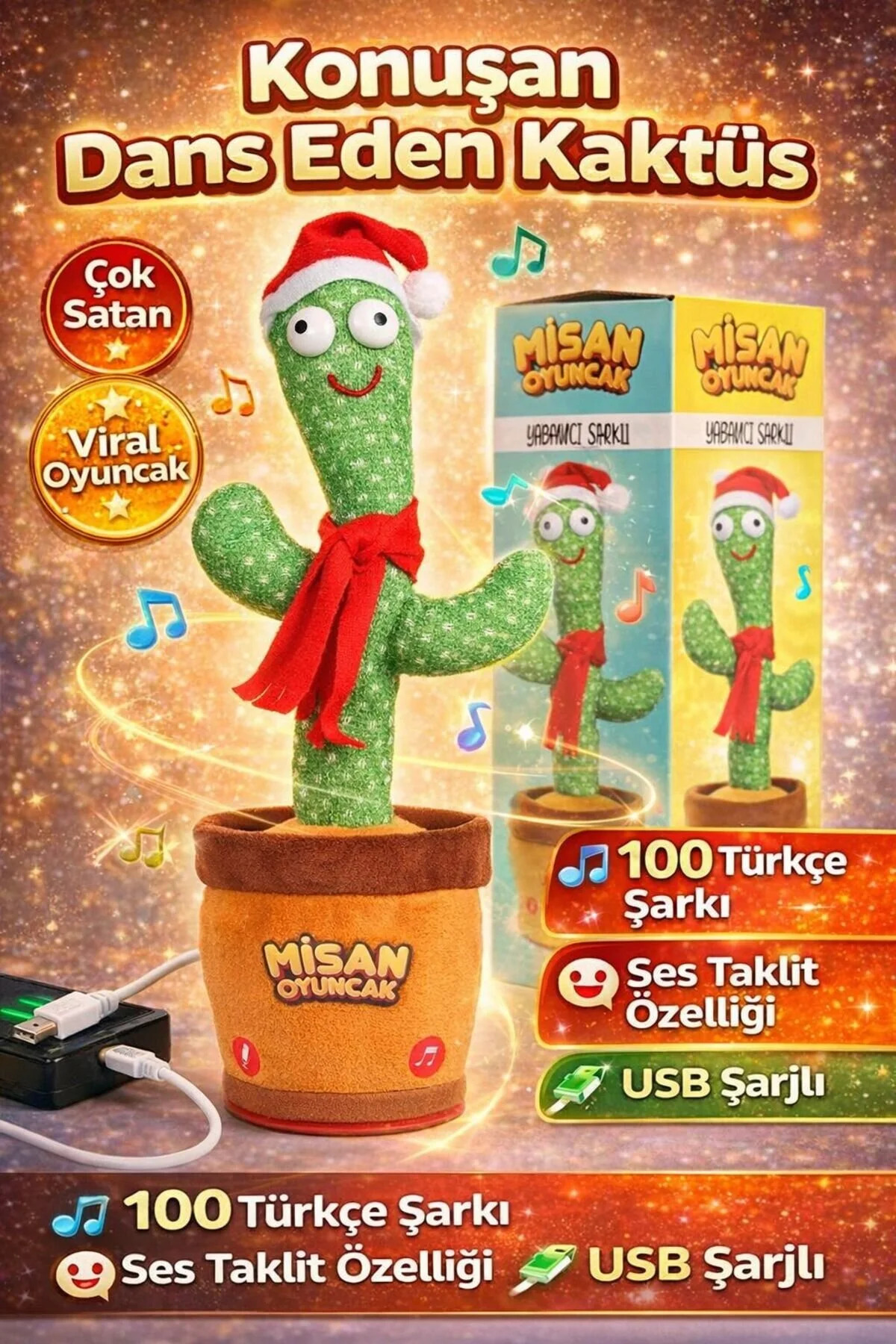 misan Kaktüs Oyuncak Konuşan Dans Eden Yabancı Müzikli Işıklı Ses Taklit Edebilen