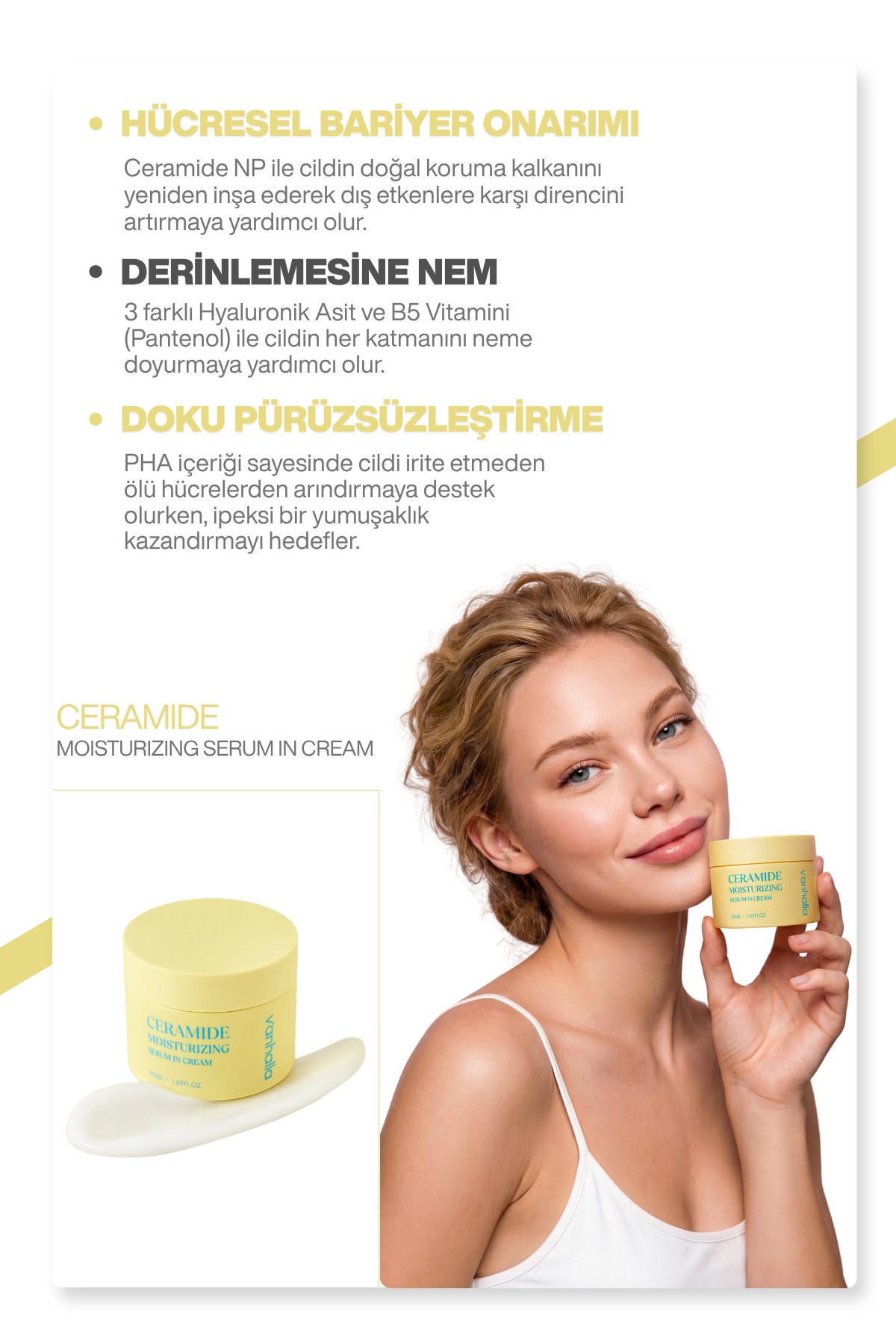 v'anhalla Bariyer Onarıcı Ceramide Serum | Ceramide NP + Panthenol + 3HA | Yoğun Nemlendirici & Yüz Kremi - Görsel 3