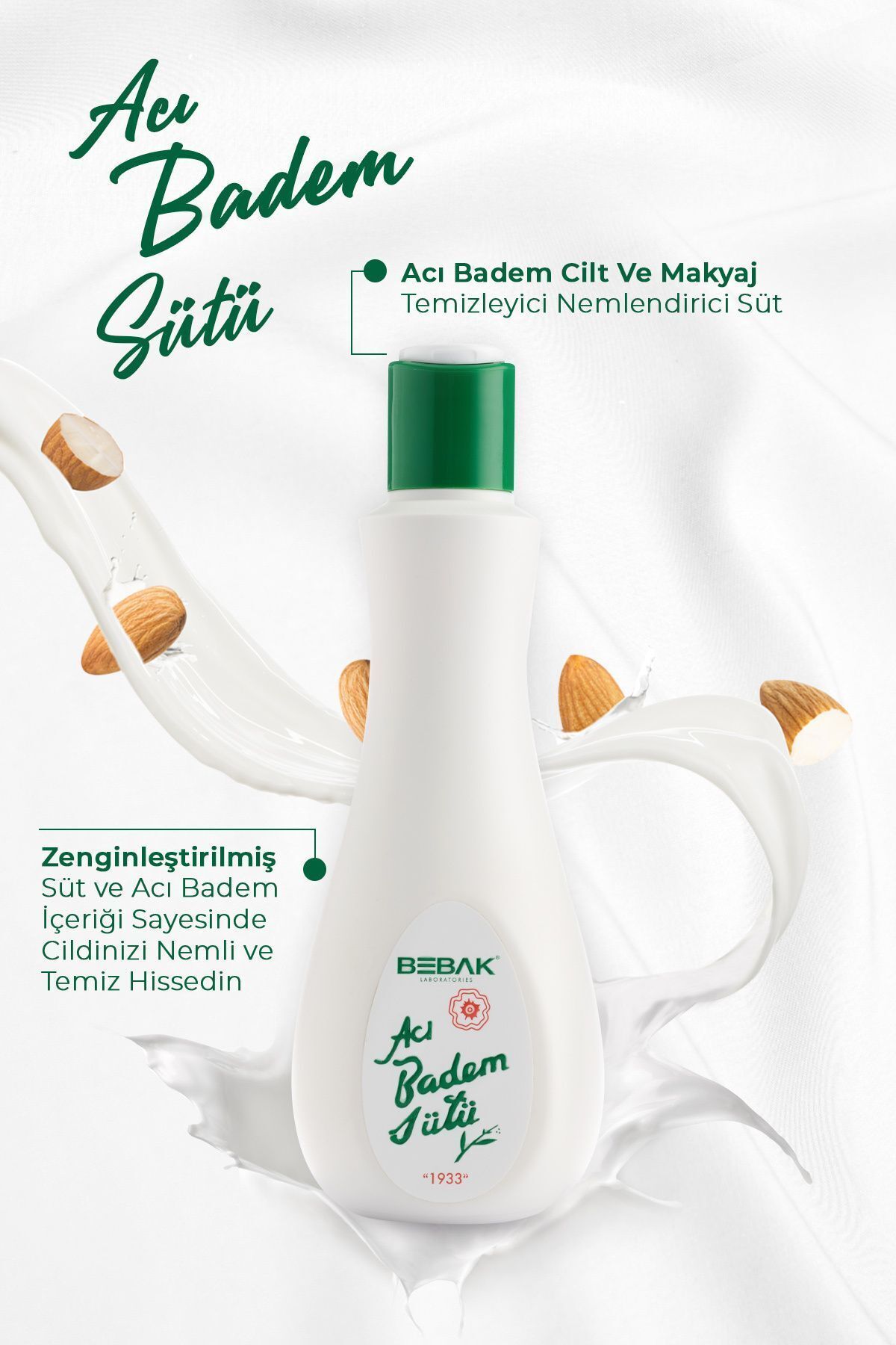 Bebak Acı Badem Cilt Ve Makyaj Temizleyici Nemlendirici Bakım Sütü 215 ml - Görsel 3