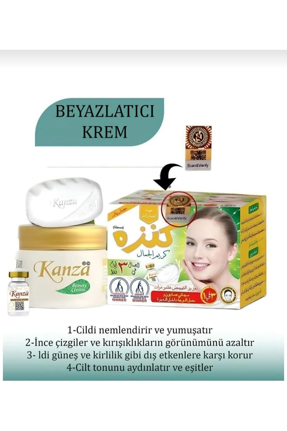 Kanza Beyazlatma güzellik kremi ile ücretsiz SERUM ve sabun