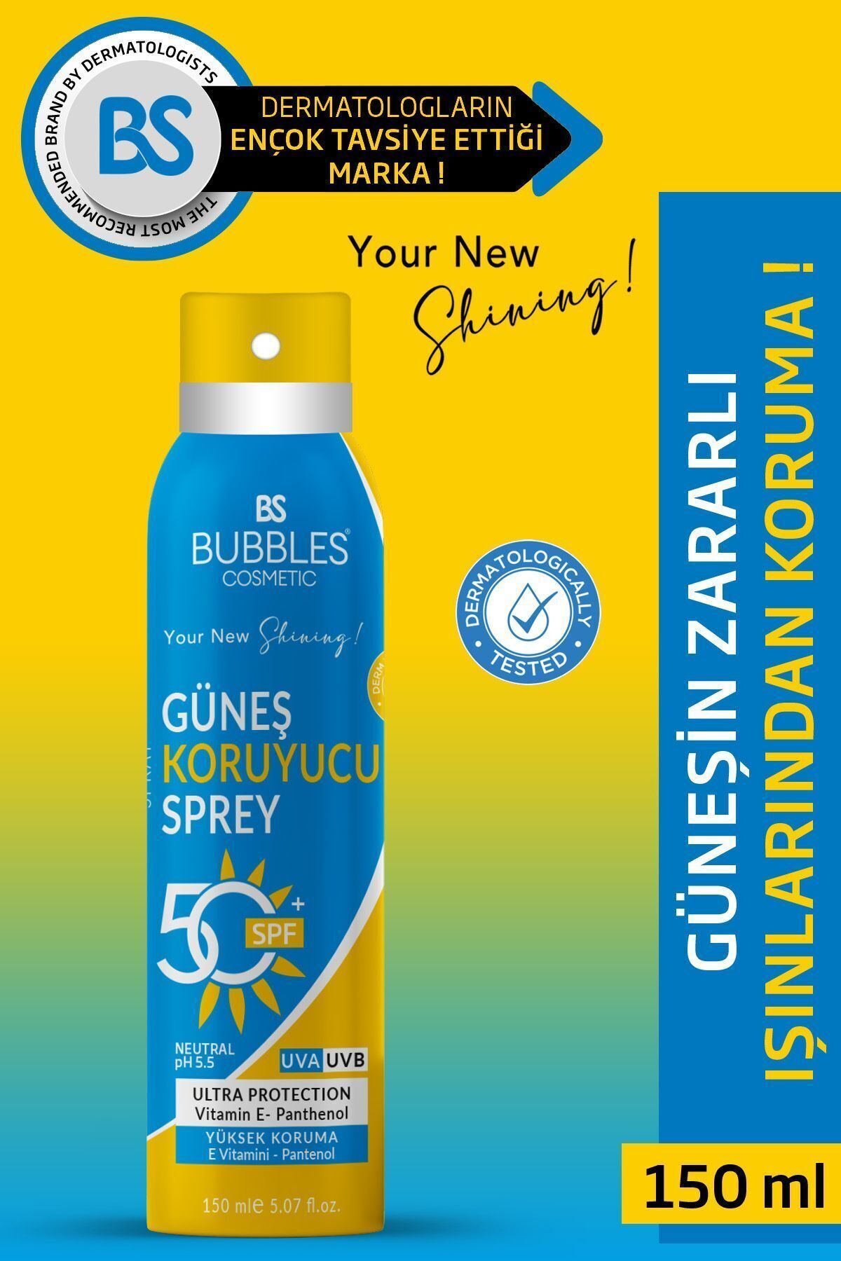 bs bubbles cosmetic Güneş Koruyucu Sprey Yüksek Koruma 50 Spf Leke Karşıtı Panthenol 150ml - Görsel 3