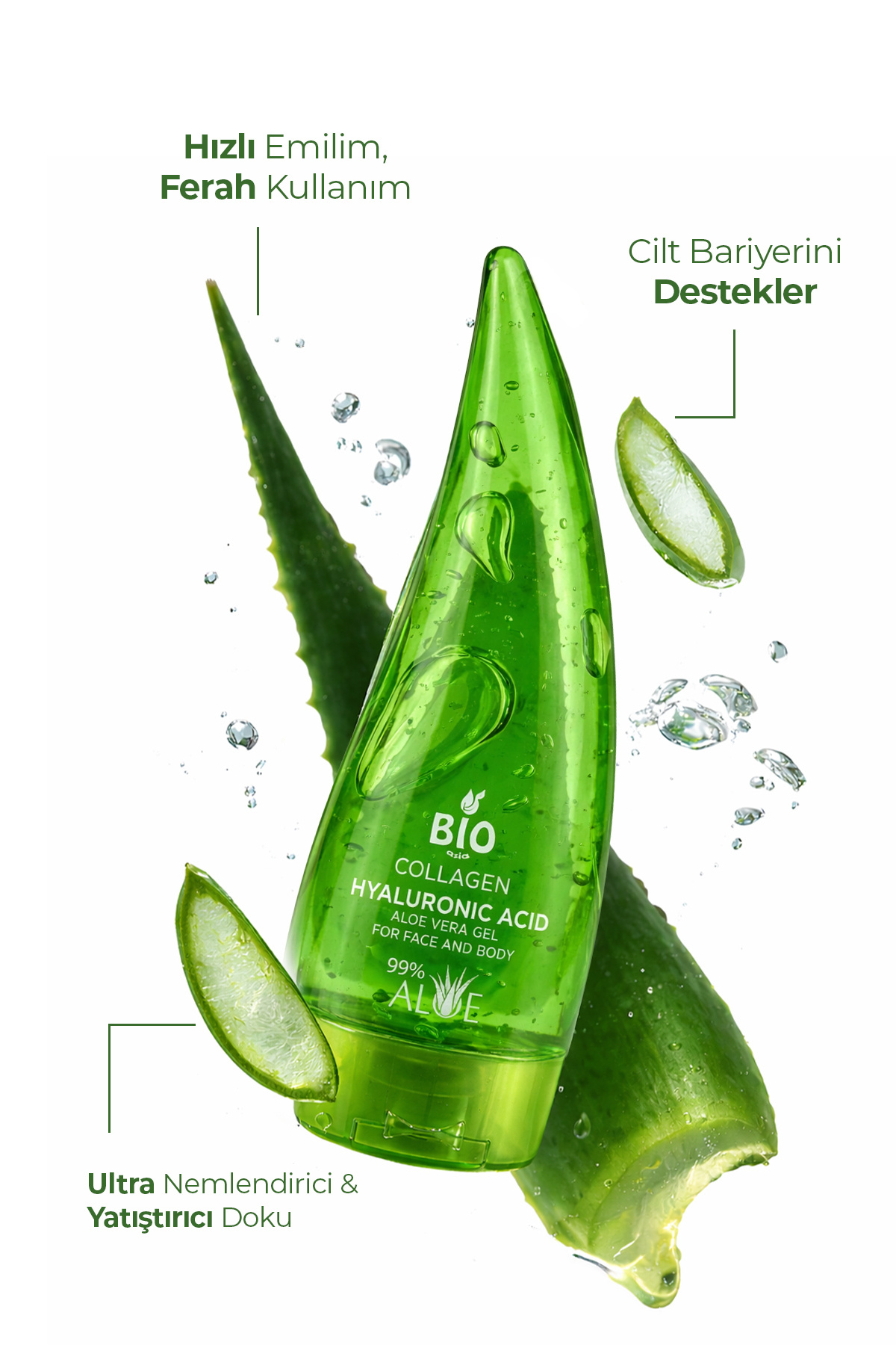 Bio Asia Aloe Vera Jel 250 ml – Kolajen ve Hyalüronik Asit İle Yoğun Nem ve Esneklik - Görsel 3
