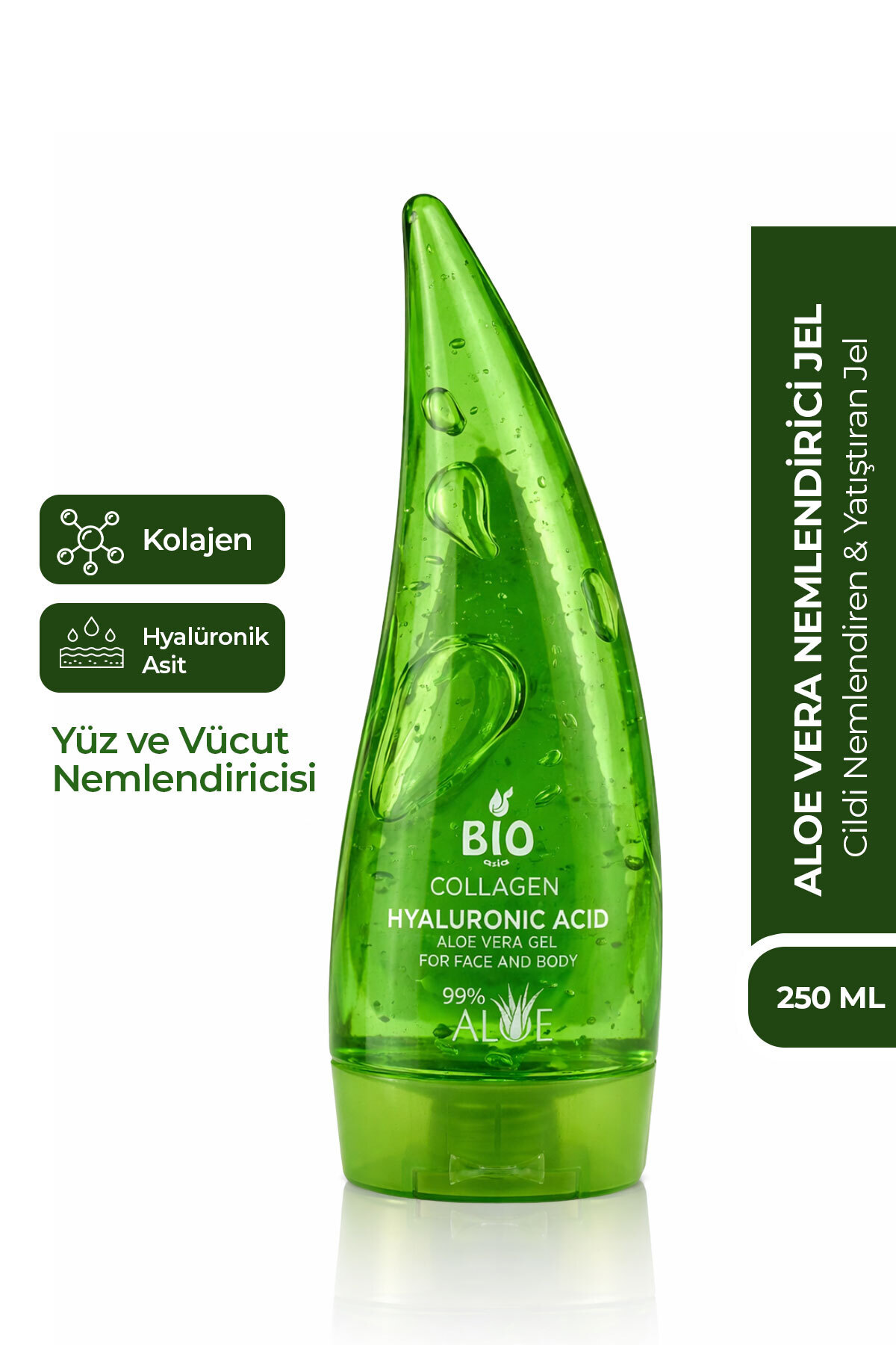 Bio Asia Aloe Vera Jel 250 ml – Kolajen ve Hyalüronik Asit İle Yoğun Nem ve Esneklik
