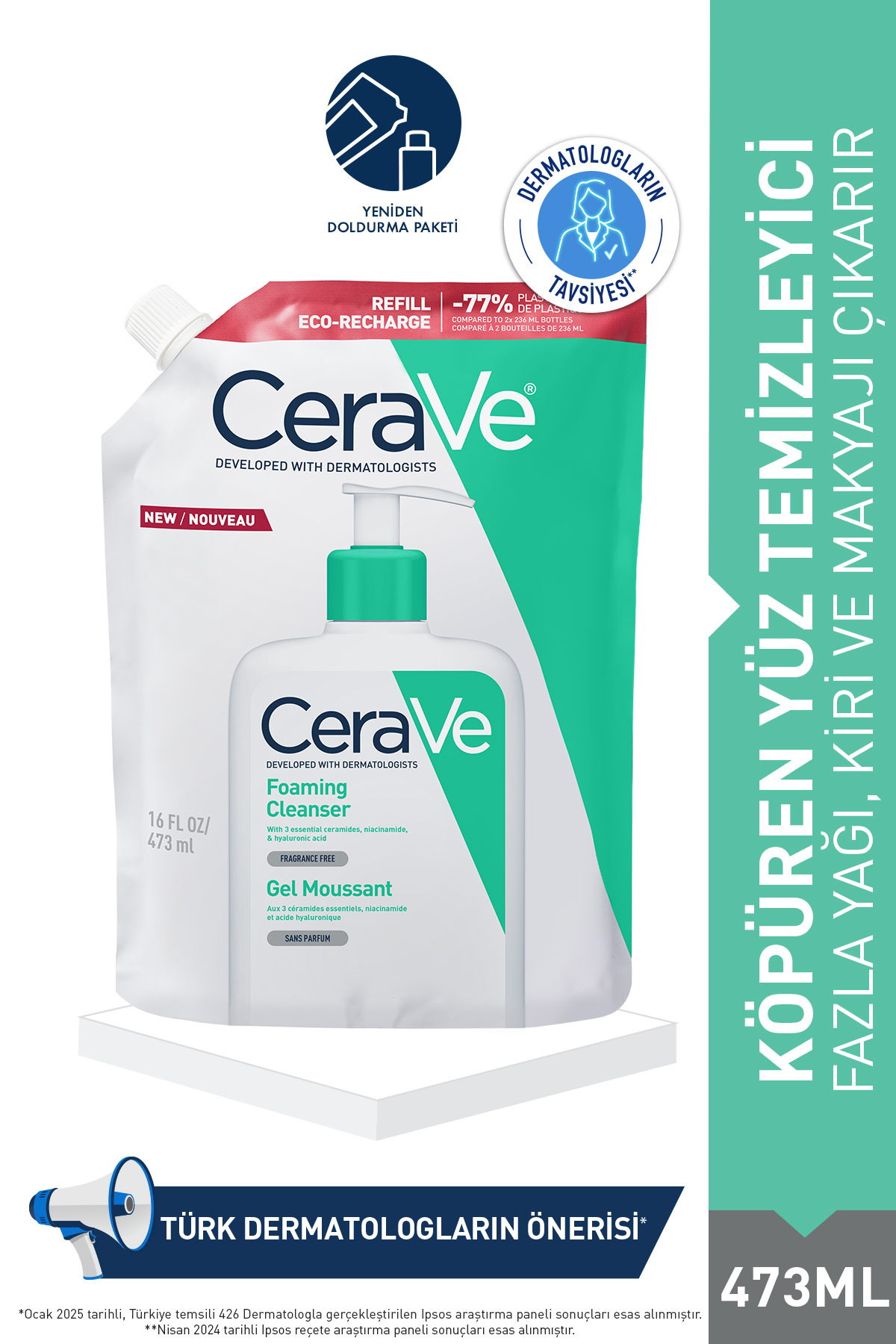 CeraVe NORMAL-KARMA CİLTLER İÇİN NİASİNAMİD İÇERİKLİ KÖPÜREN TEMİZLEYİCİ REFILL YENİDEN DOLUM PAKETİ 473 ML
