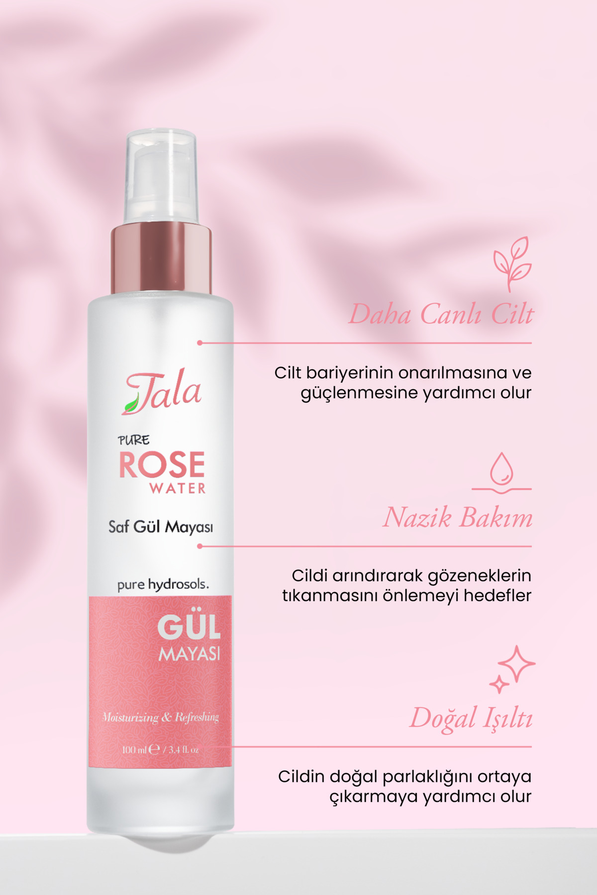 Tala Gül Mayası Gözenek Sıkılaştırıcı Aydınlatıcı ve Arındırıcı 0 Saf Gül Suyu Tonik 100 Ml - Görsel 3