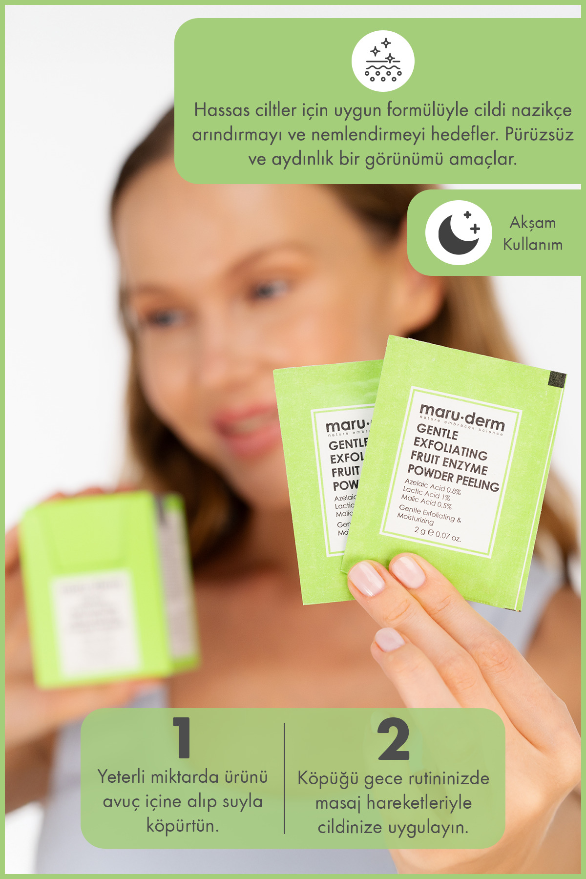Maru.Derm AHA Meyve Enzim Hassas Toz Peeling 60 G (Azelaik Asit 0,8%+Laktik Asit 1%+Malik Asit 0.5%) - Görsel 3