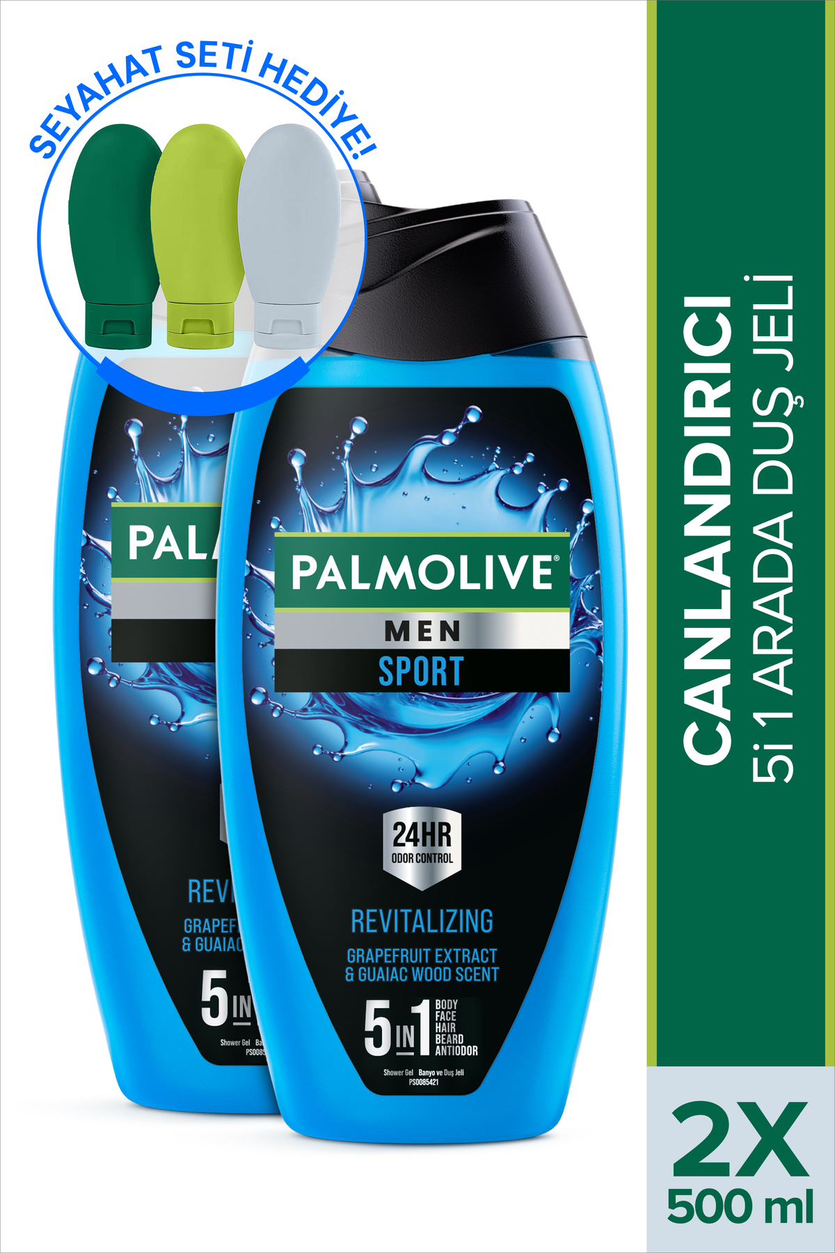 Palmolive Men Sport 5'i 1 Arada Yüz,Vücut Ve Saç için Canlandırıcı 2'li Erkek Duş Jeli Ve Şampuan 500 ml