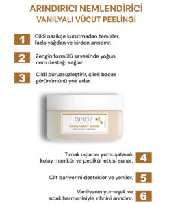Sinoz Body Scrub Besleyici Arındırıcı Nemlendirici Vanilyalı Vücut Peelingi 300 gr - Görsel 2