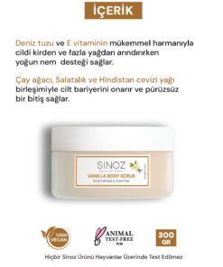 Sinoz Body Scrub Besleyici Arındırıcı Nemlendirici Vanilyalı Vücut Peelingi 300 gr - Görsel 3