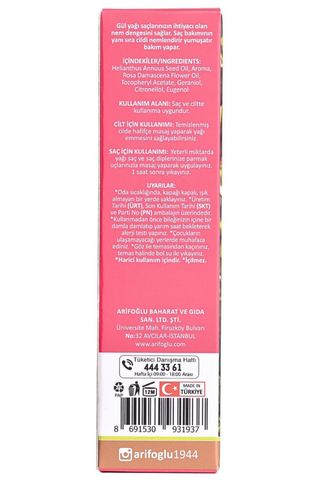Arifoğlu Gül Yağı 20ml - Cilt Yağı Rose Oil Skin Oil - Görsel 3