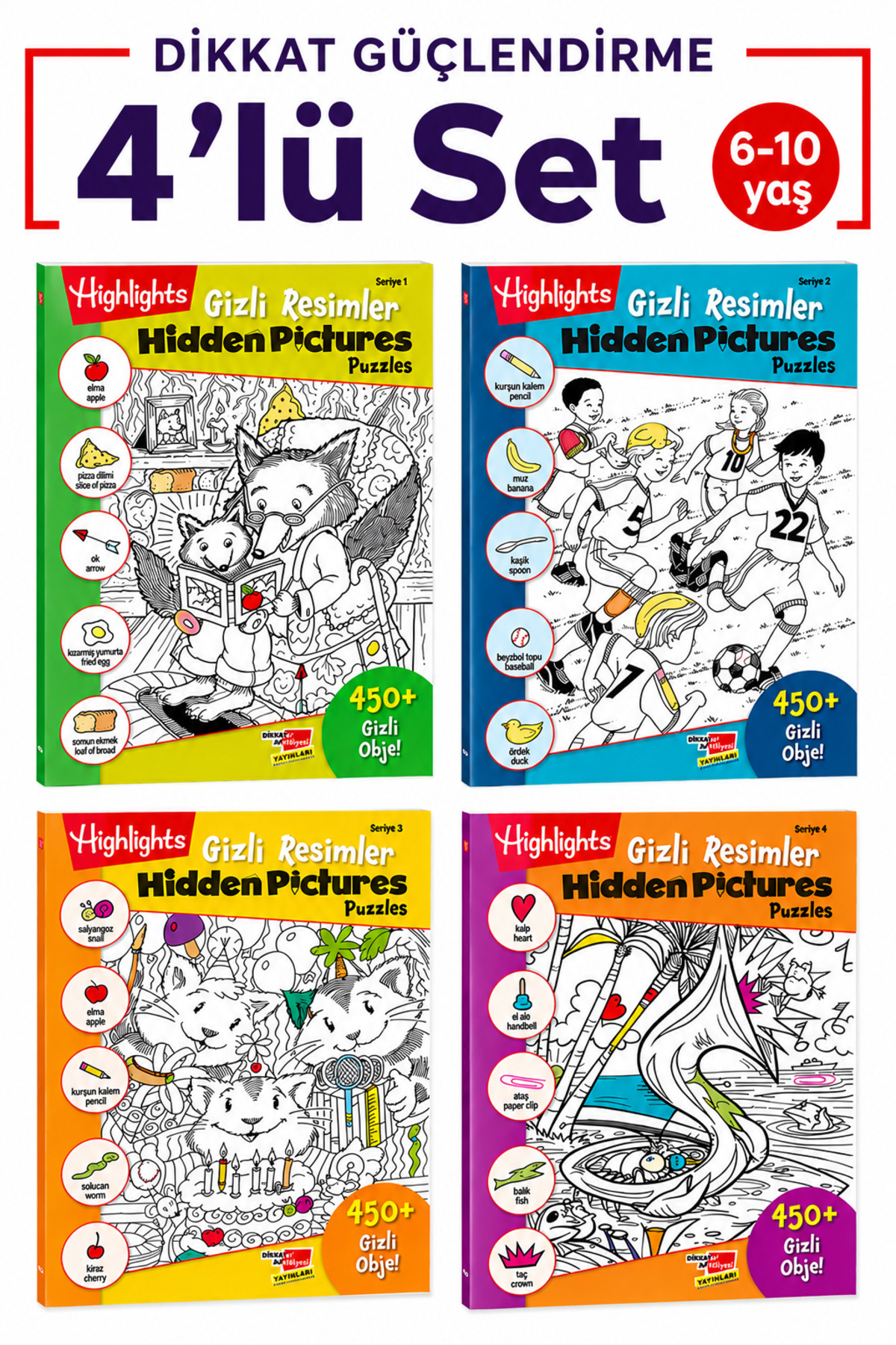 Dikkat Atölyesi Yayınları Hidden Pictures Gizli Resimler 4'lü Set Ara Bul Etkinlikleri