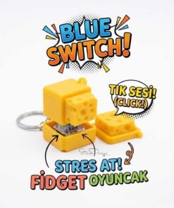 SteraDesign Peynir Tasarımlı Mekanik Klavye Blue Switch Anahtarlık Hediyelik - Sesli Stres Oyuncağı (Fidget Toy)