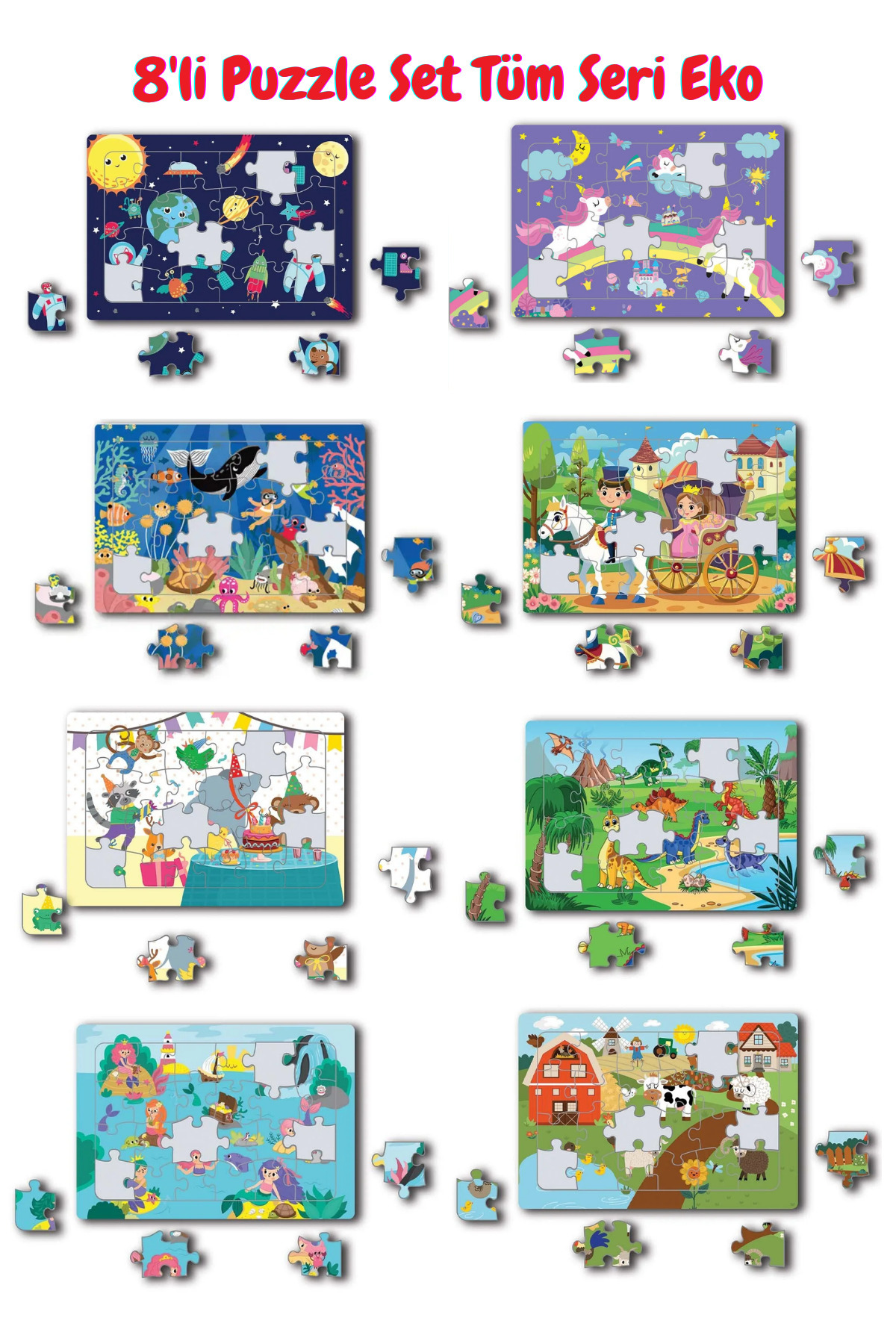 Çocuk Akademi 8'li Puzzle Tüm Seri Eko Paket