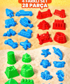 Kinetic Sand 28 Parça Kinetik Kum Kalıbı - 4 Farklı Set, Kale, Araç, Tarihi, Denizhayvanları Kalıbı