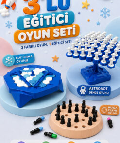 M&H 3'lü Oyun Seti - Buz Krallığı - Astronot Denge Oyunu - Hafıza Eşleme Oyunu - Eğitici ve Öğretici Oyun Seti