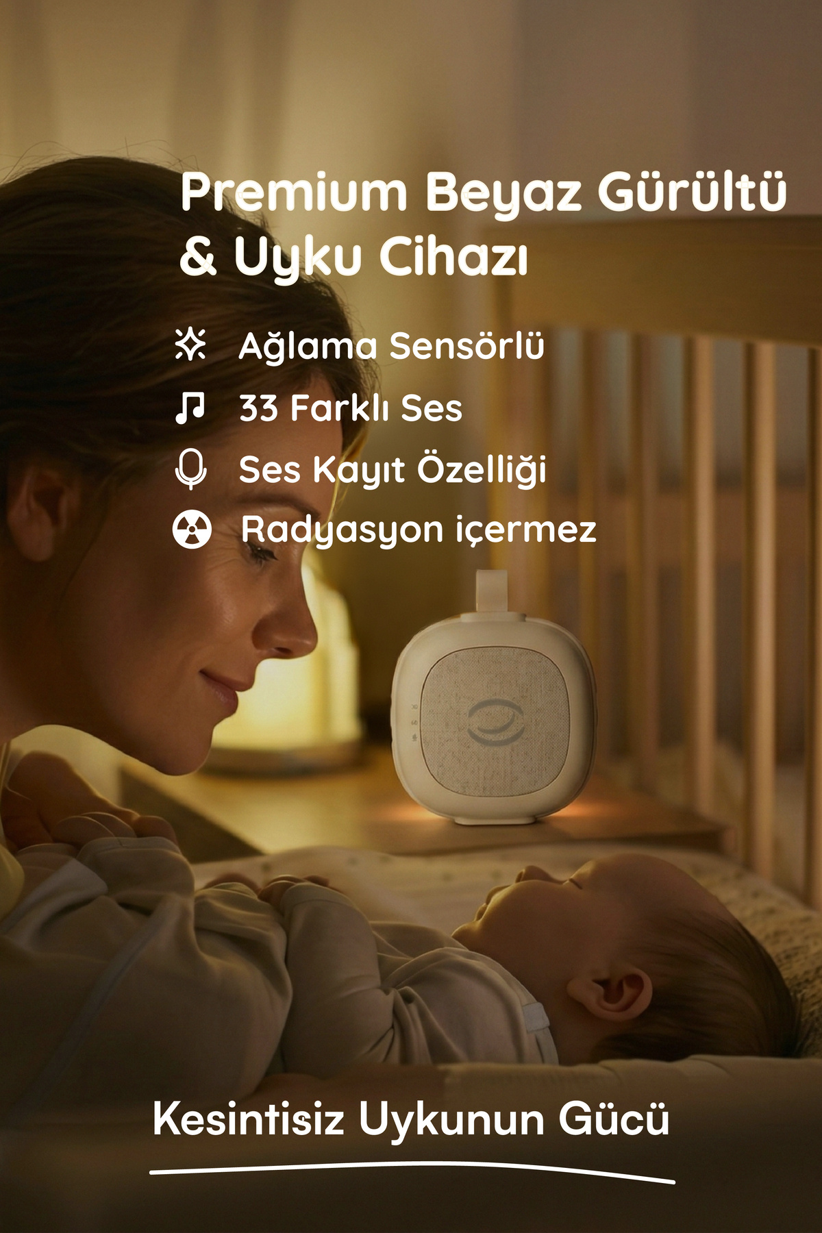 Budizzz Plus Ağlama Sensörlü Beyaz Gürültü Cihazı | 33 Sesli | Anne Ses Kayıtlı | Bebek Uyku Cihazı