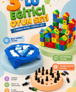 M&H 3'lü Oyun Seti - Buz Krallığı - Ev Puzzle Oyunu - Hafıza Eşleme Oyunu - Eğitici ve Öğretici Oyun Seti