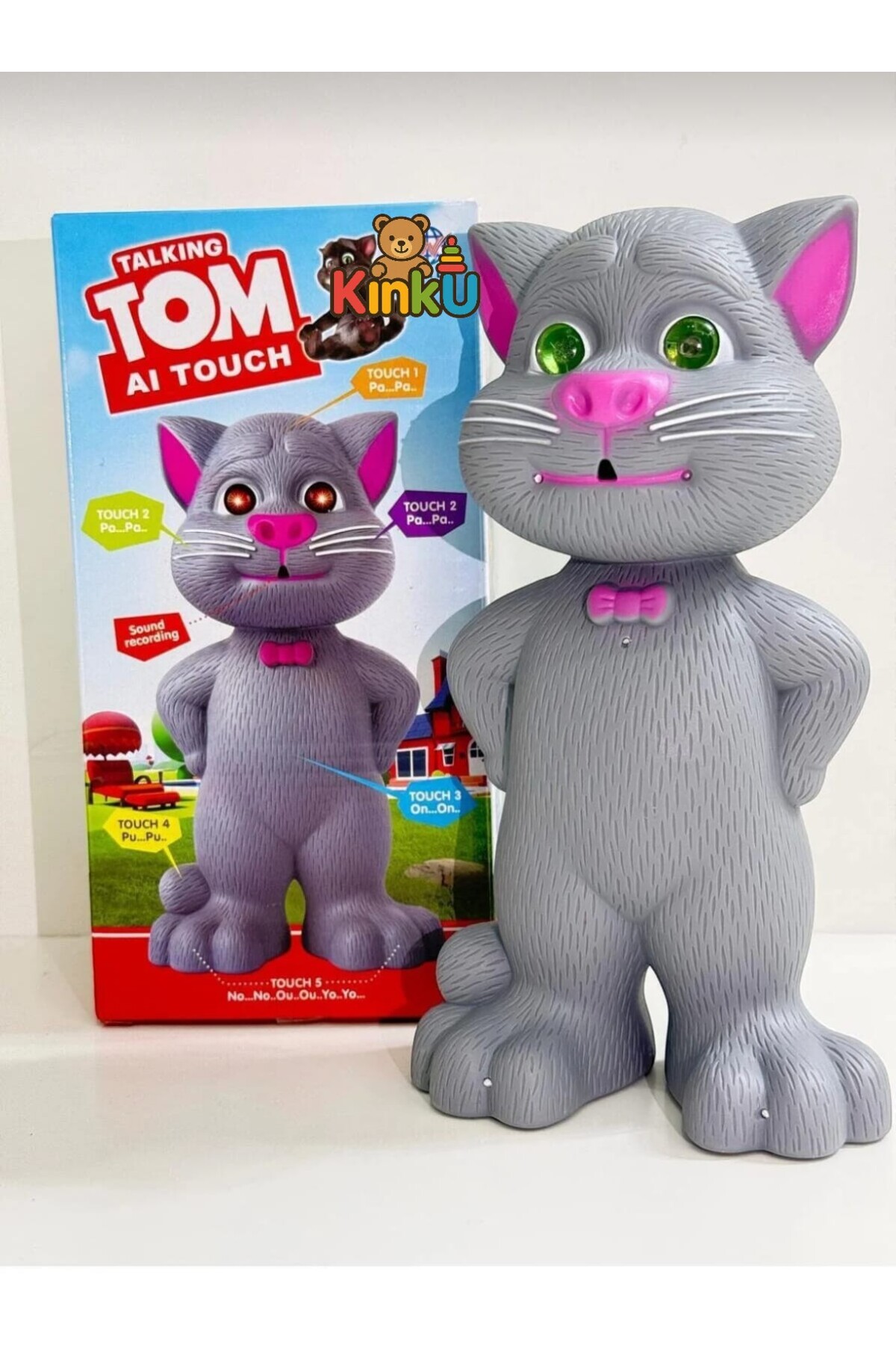 KİNKU Tom kedi konuşan kedi ses kaydeden müzikli ışıklı 23cm ses tekrarlayan konuşan