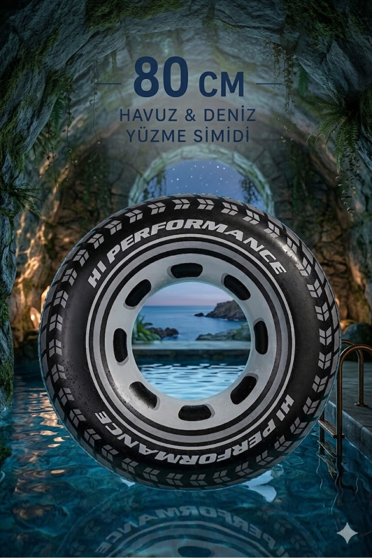 Janva Siyah Baskılı 80 Cm Radyal Deniz Havuzda Kullanıma Uygun 1 Adet Can Simiti Is56261