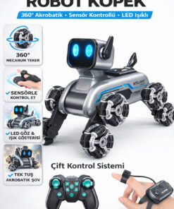 YILDIRIM OYUNCAK Uzaktan Bilekten Kumandalı Şarjlı 8 Teker Akrobat Robot Köpek Müzikli ve Led Işık 25 cm Köpek Araba